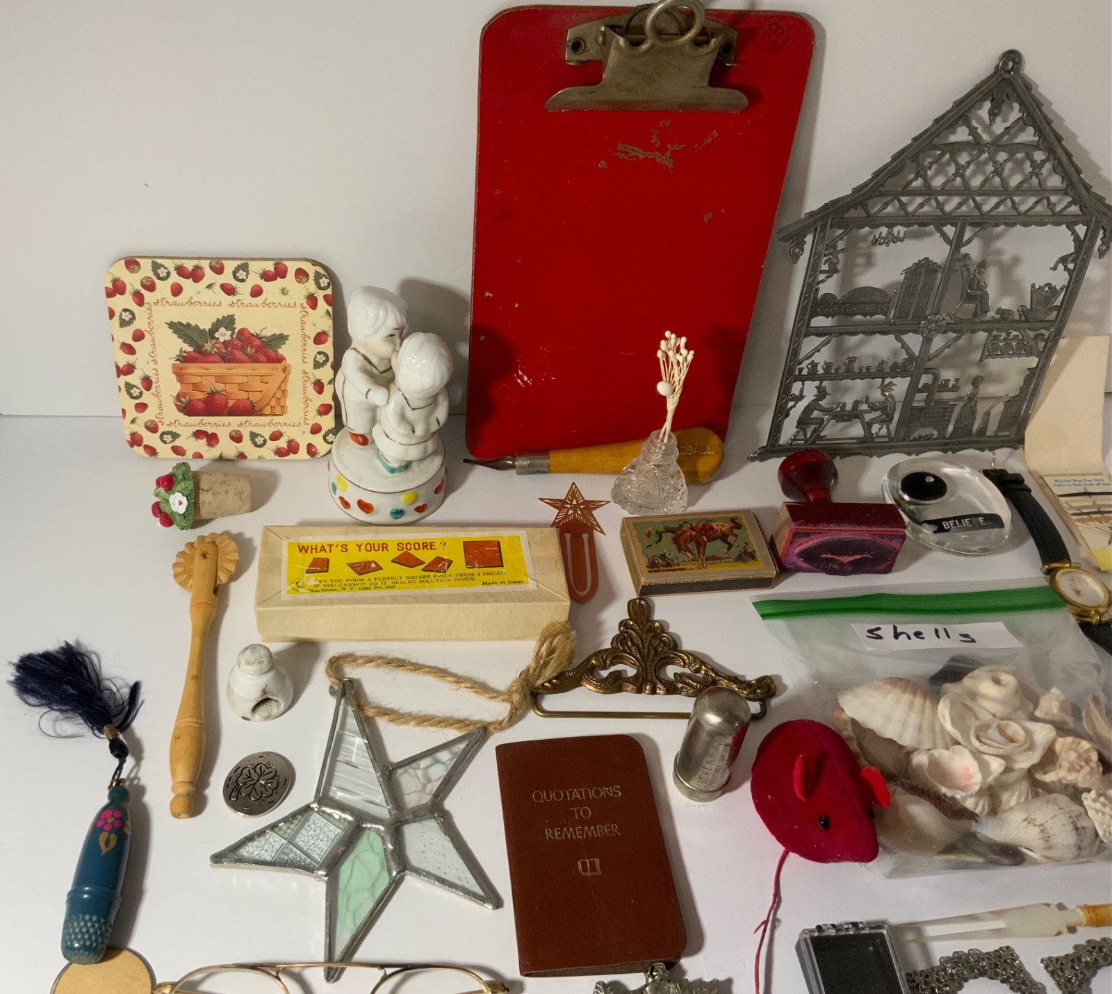 VTG Junk Drawer Lot Assemblage Art Mixed Media Crafts 2.5# Metal Seashells Glass