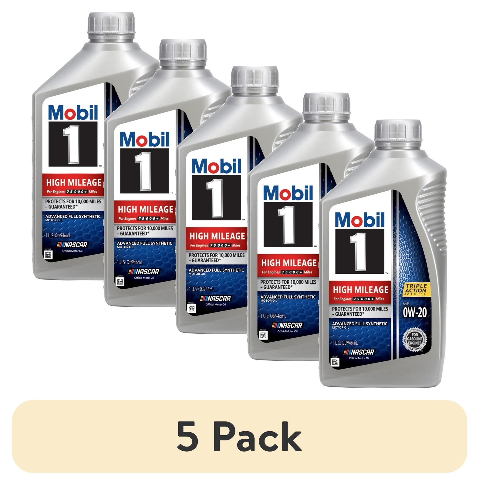 (5 pack High Mileage Full Synthetic Motor Oil 0W-20 1 Quart