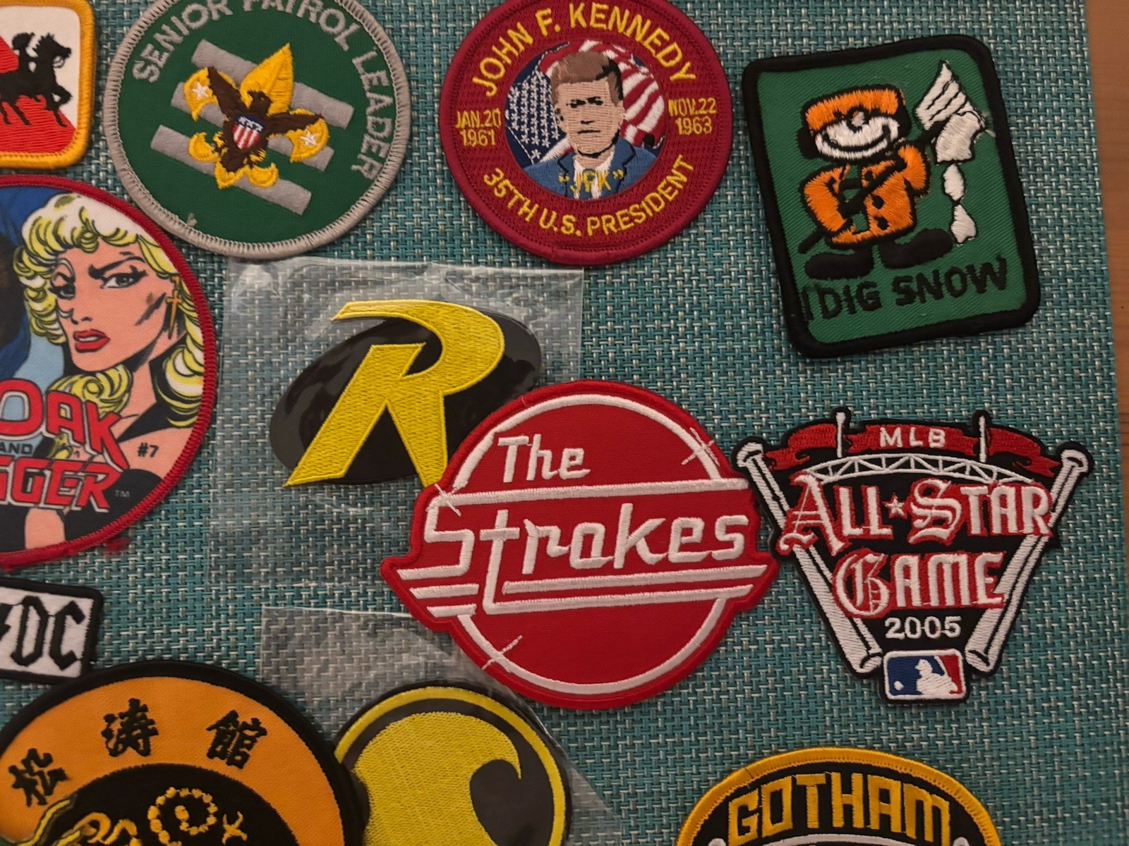Lot of 22 Collectable Patches ACDC Strokes Gotham City JFK Martial Arts MLB