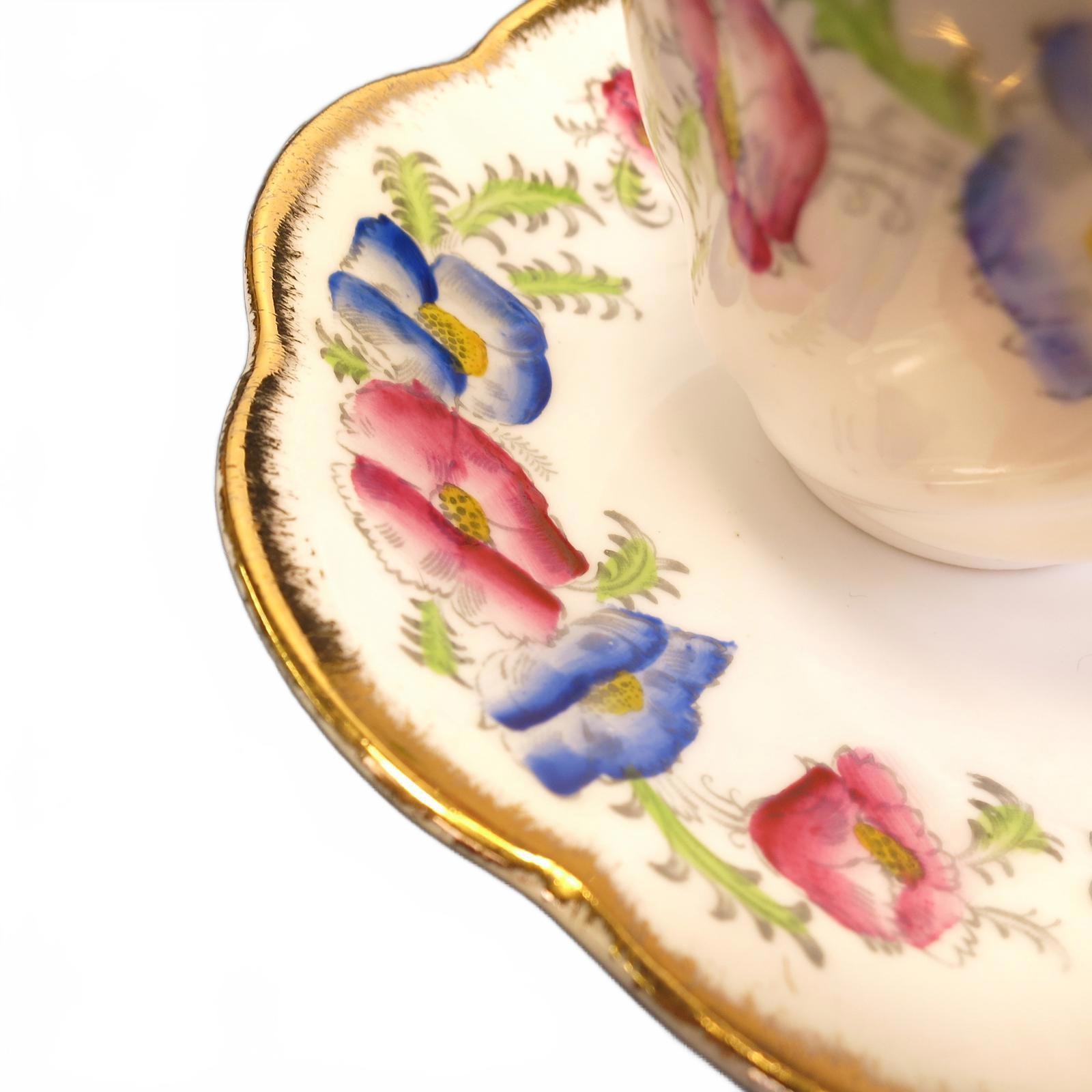 Salisbury Pansy Tea Cup & Saucer Set Hand-Painted Fine Bone China England