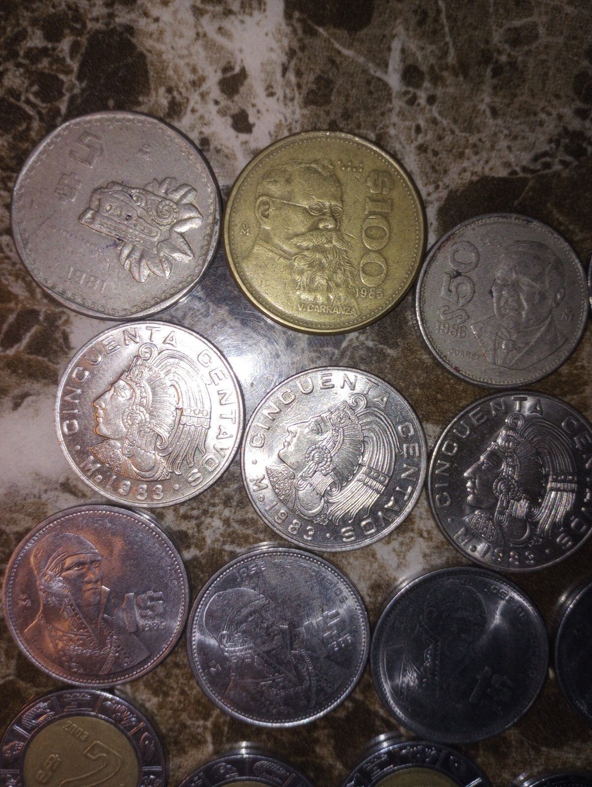 MEXICO Pesos Lot CINCUENTA CENTAVOS 26 vintage Coins Mexican 1980s-00s 1950 25 C