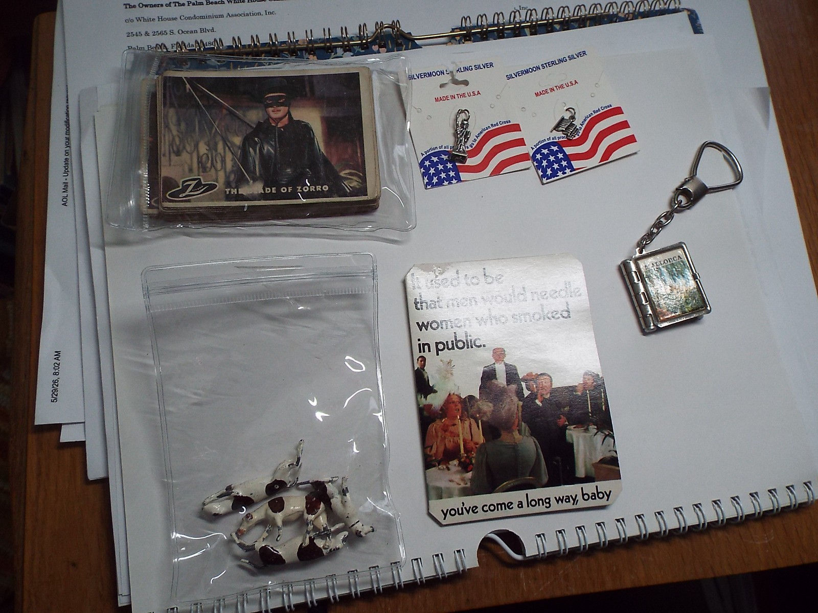 ASSORTED COLLECTIBLES/STERLING SILVER/ENGLISH METAL DOGS/ZORRO CARDS/CIG ADVER/E