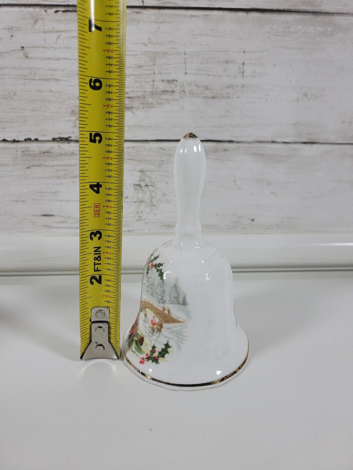 Vintage Enesco Christmas Bell Bone China Winter Skating Romance Scene