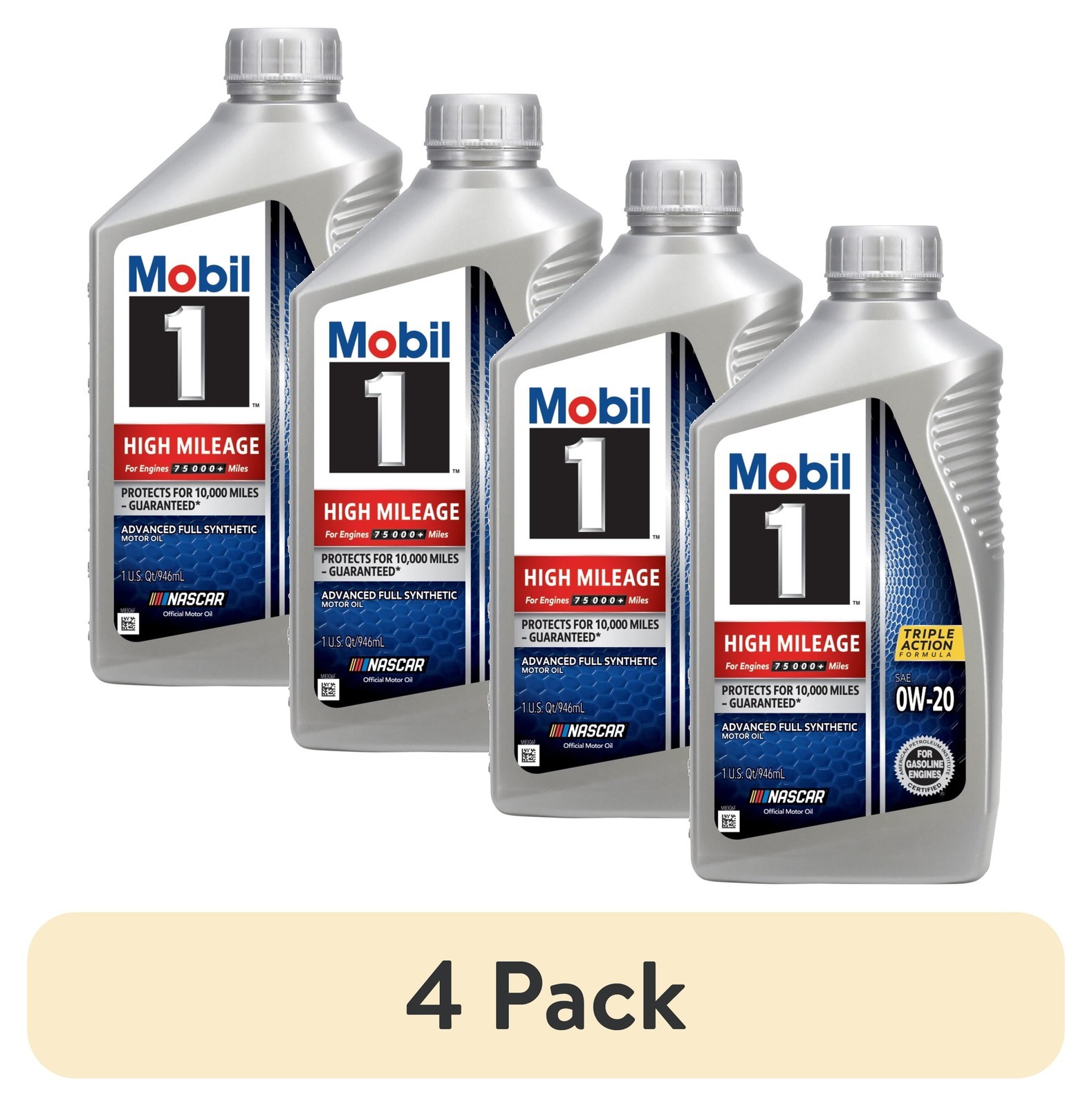 (4 pack High Mileage Full Synthetic Motor Oil 0W-20 1 Quart