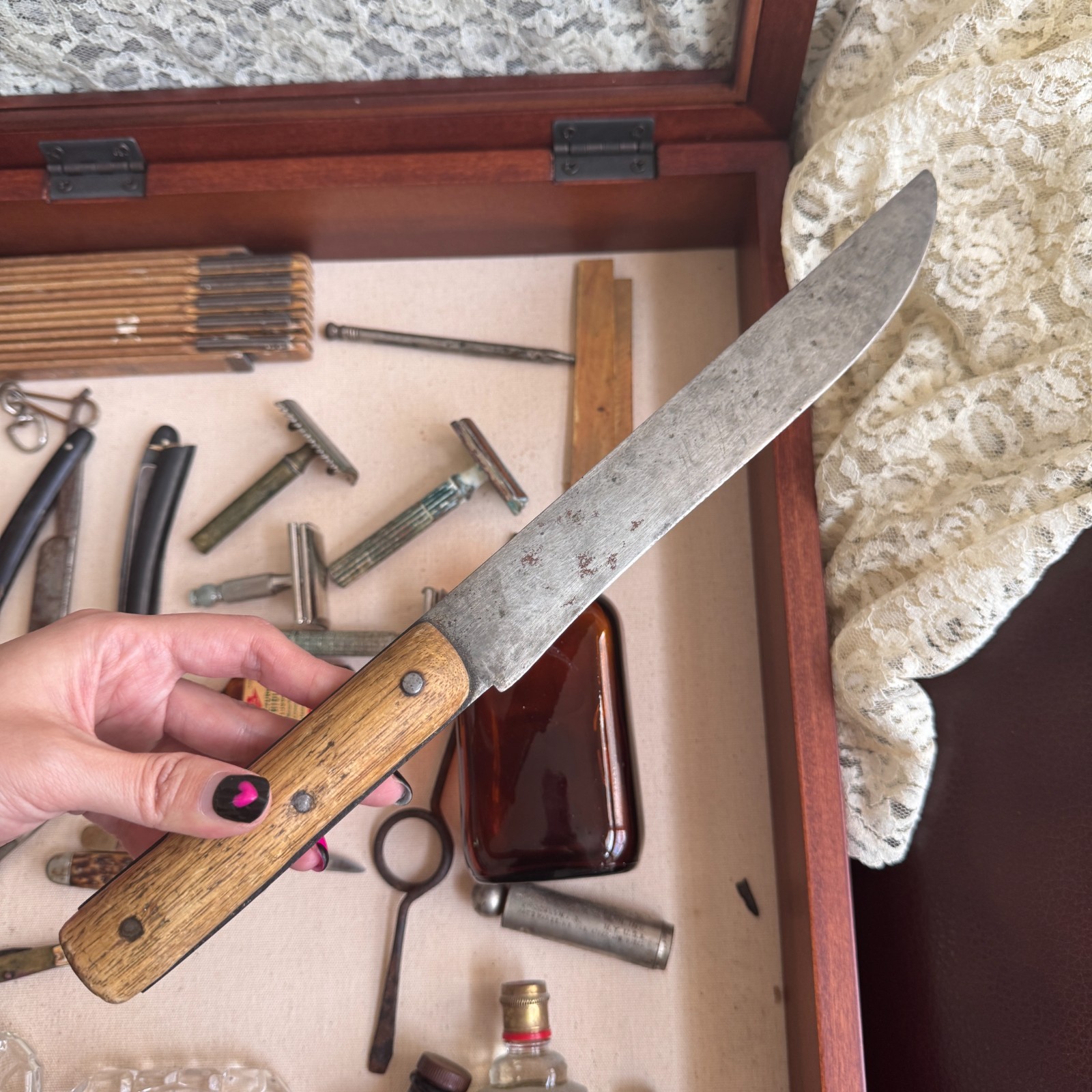 RARE Vtg Gentleman’s Junk Drawer Lot Shadow Box 30pc Shaving Apothecary Display