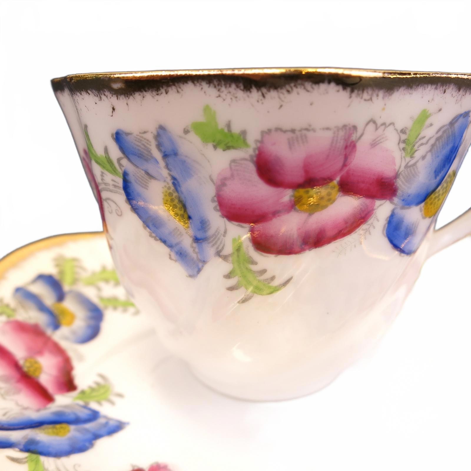 Salisbury Pansy Tea Cup & Saucer Set Hand-Painted Fine Bone China England