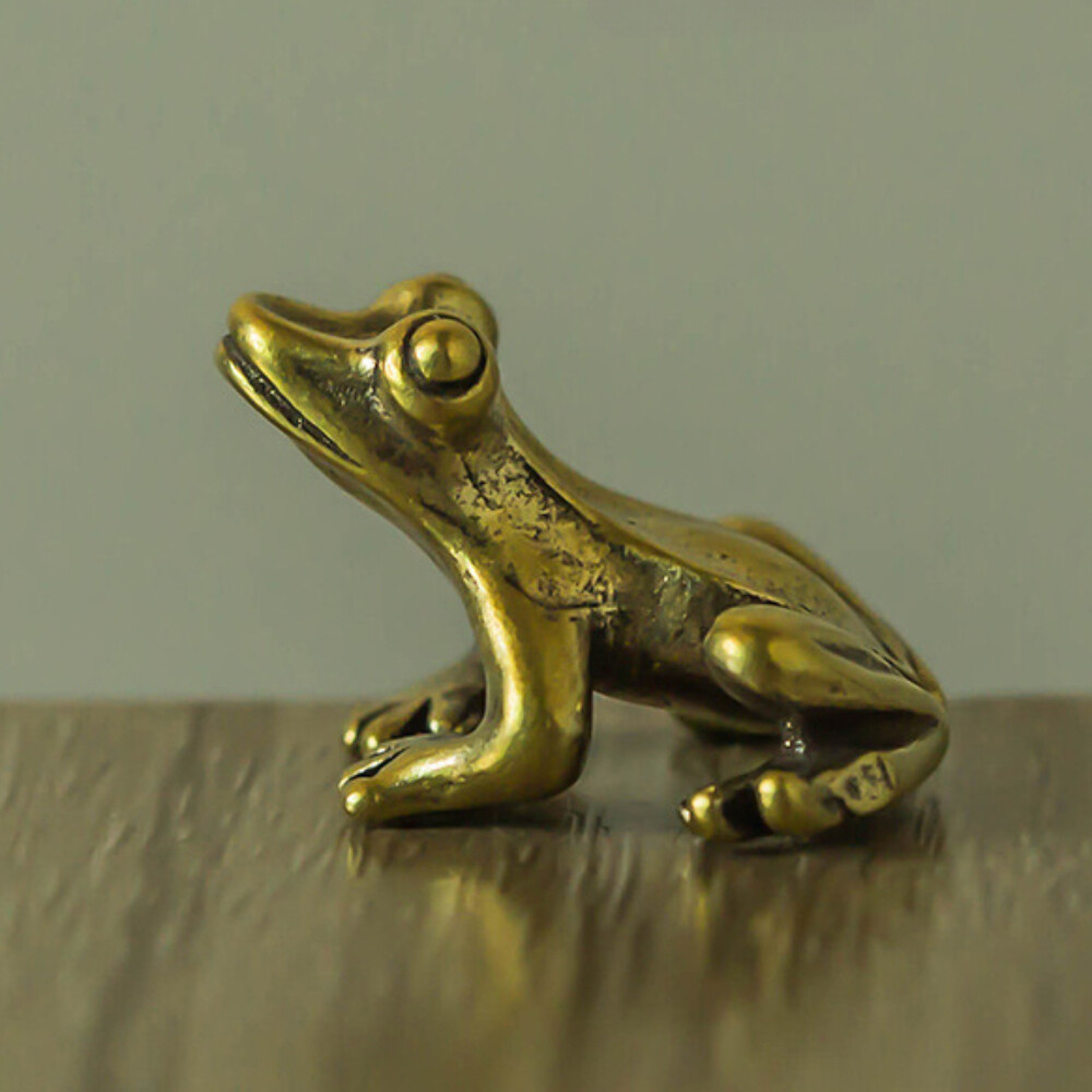 2 Pieces Brass Frog Statue Ornament Animals Toys Home Office Decoration Artwork~