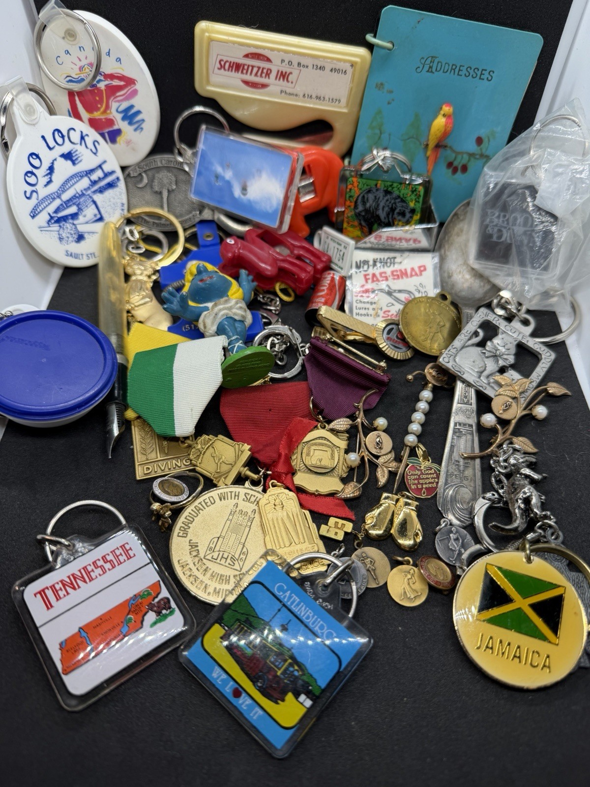 Junk Drawer Lot Vintage To Modern Items Jewelry Medals Keychains Etc Resell