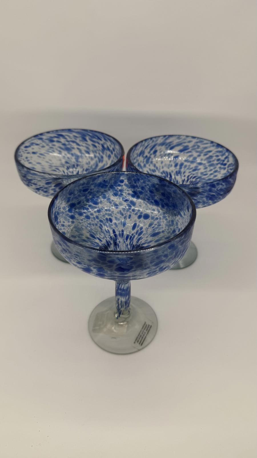 Set of 3 Starbucks Margarita Glasses – Blue Speck Hand-Blown Glass (Mexico)