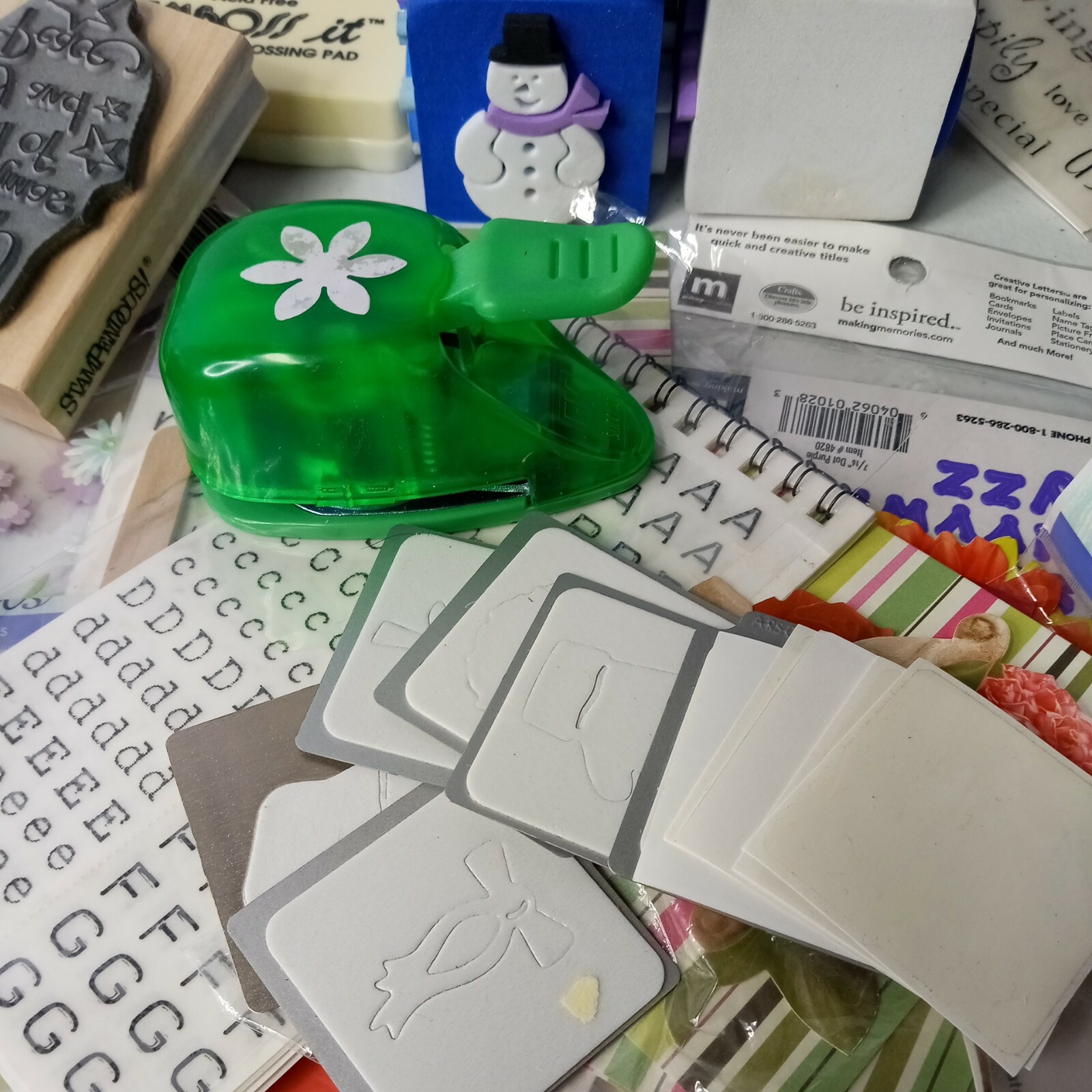 Junk Drawer Art Crafts Scraping Stickers Punchs Card Stock Rubber Stamps Lot