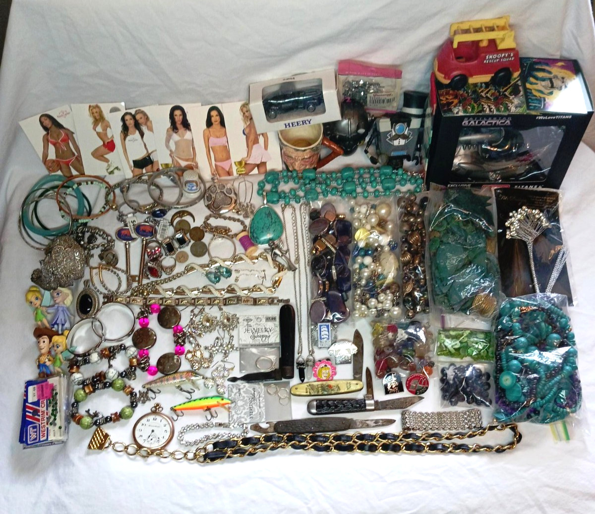 Junk Drawer Working 1913 Hampden 306 Pocket Watch Sterling Silver Jewelry Knives