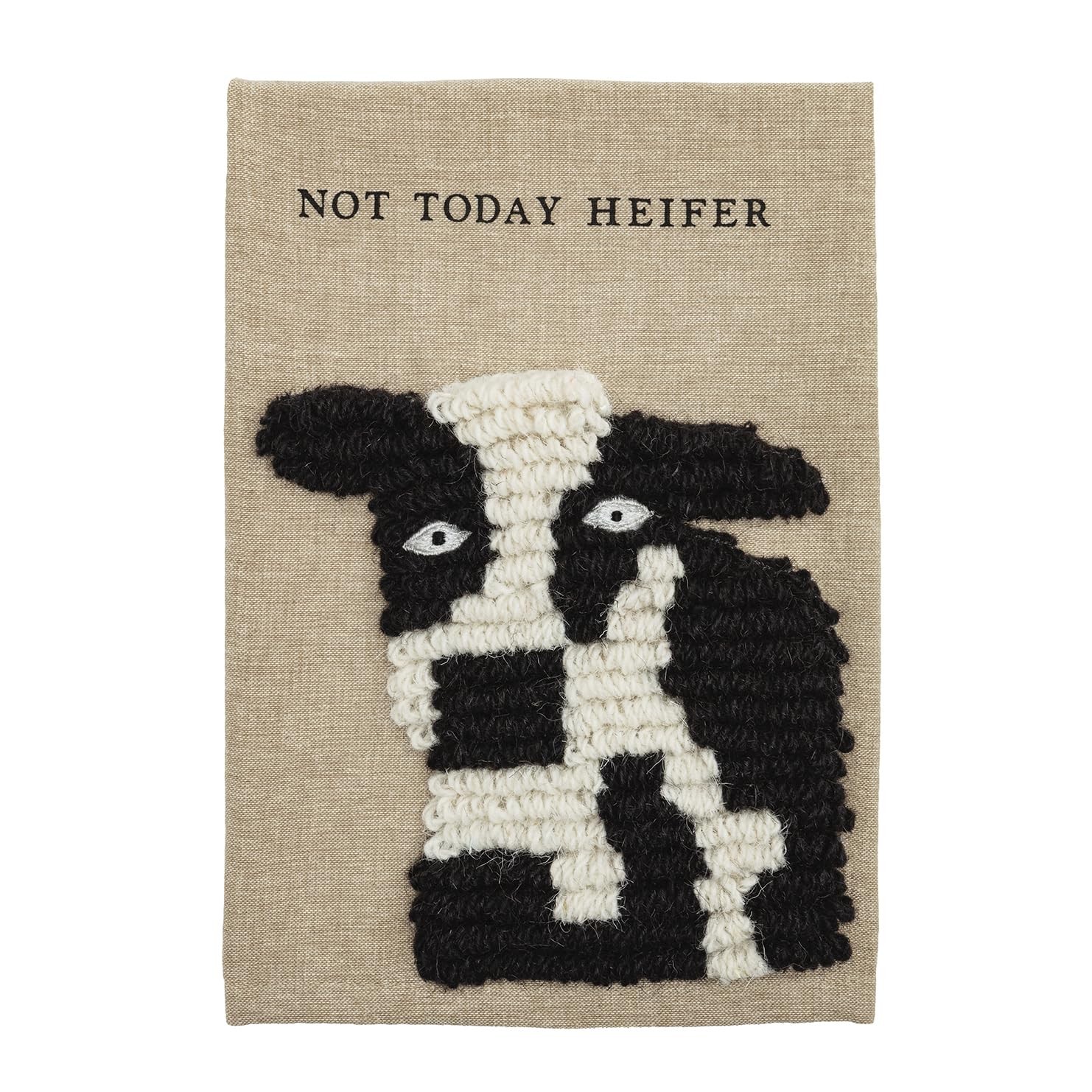 Mud Pie Beige Cotton Embroidered Farm Cow Towel