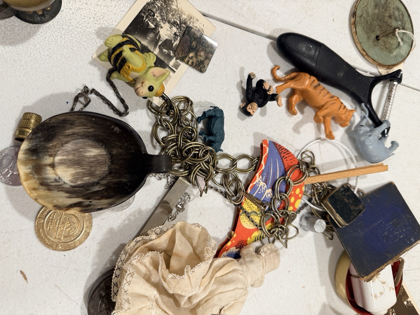 Huge Junk Drawer Lot Assorted Vtg Items Wood Metal Ephemera Figures MUCH MORE