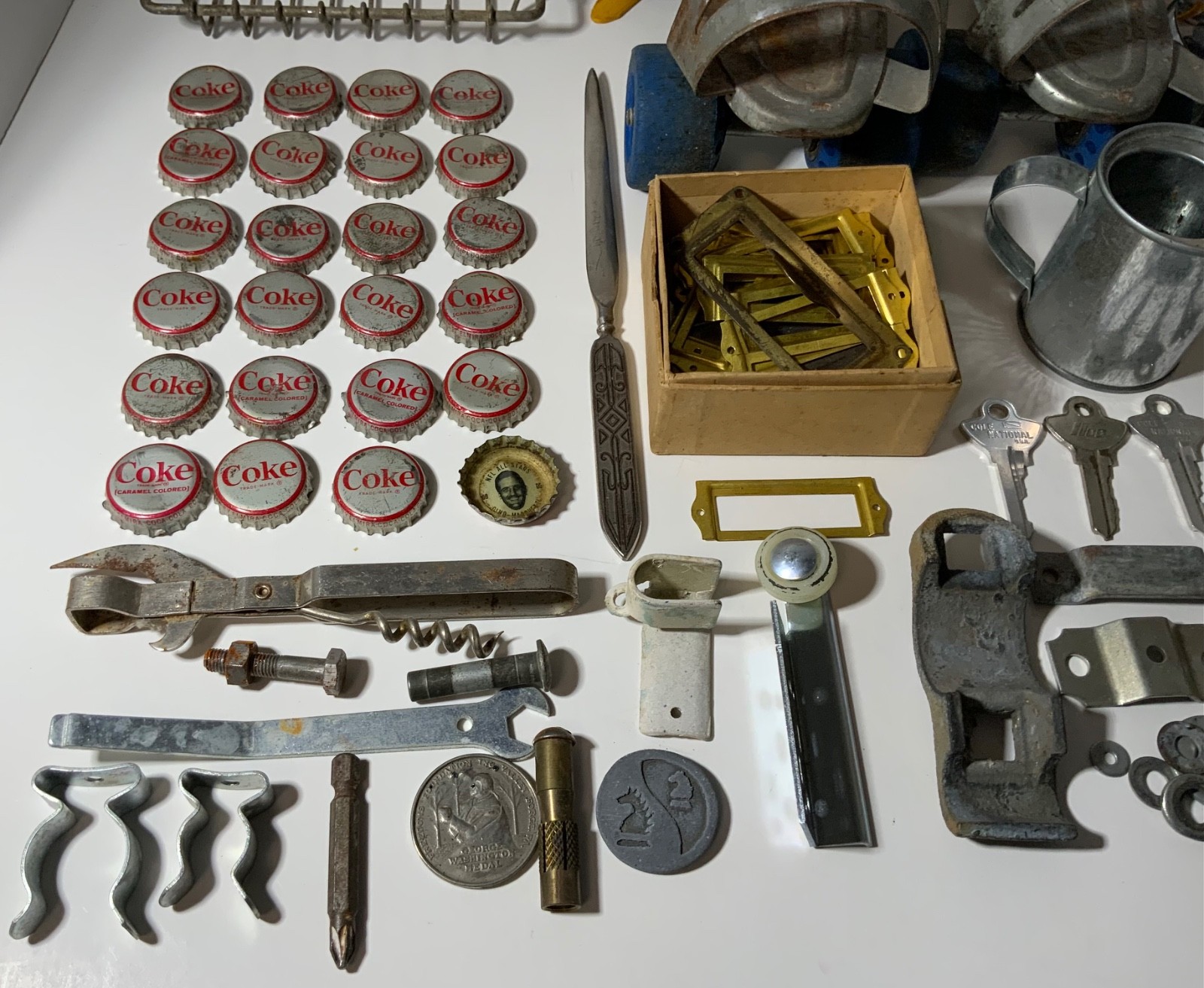 VTG Junk Drawer Lot Assemblage Art Crafts Mixed Media 6# Roller Skates All Metal
