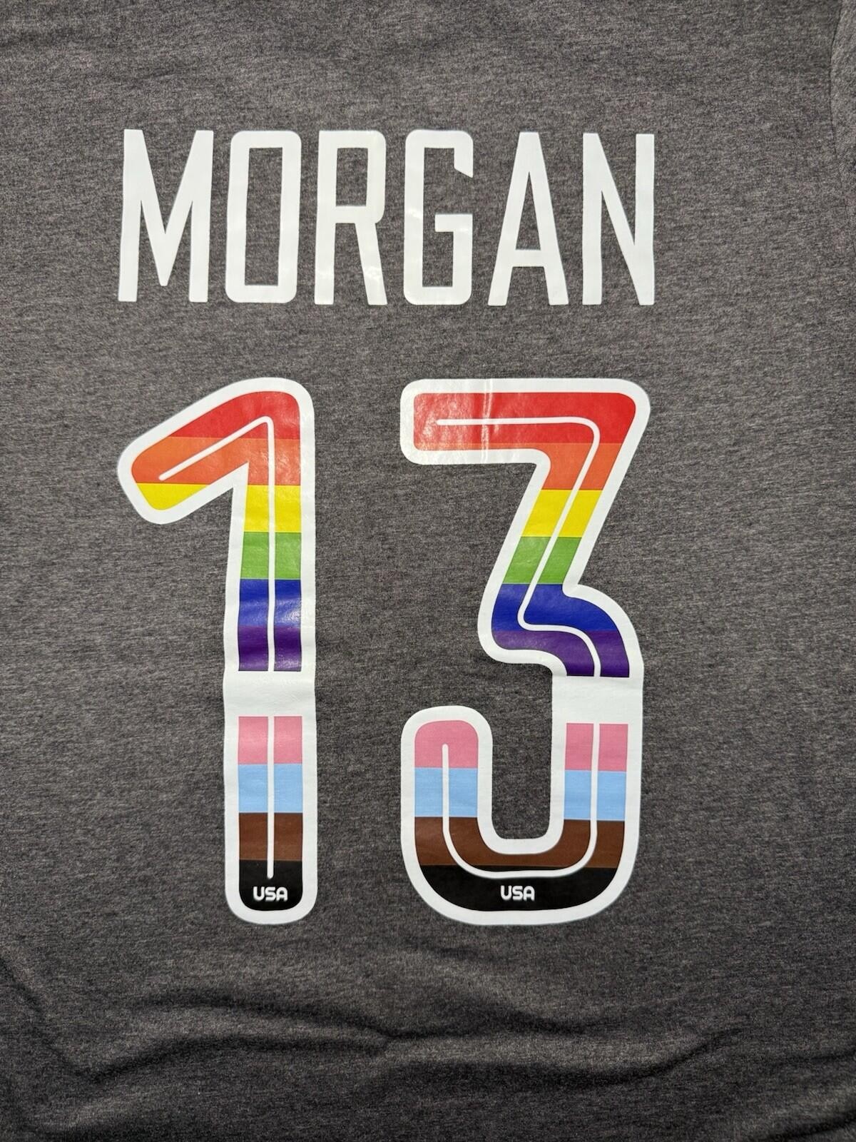 Chicano Women’s T-Shirt (Alex Morgan #13)-Medium/Grey+multicolor/Soccer