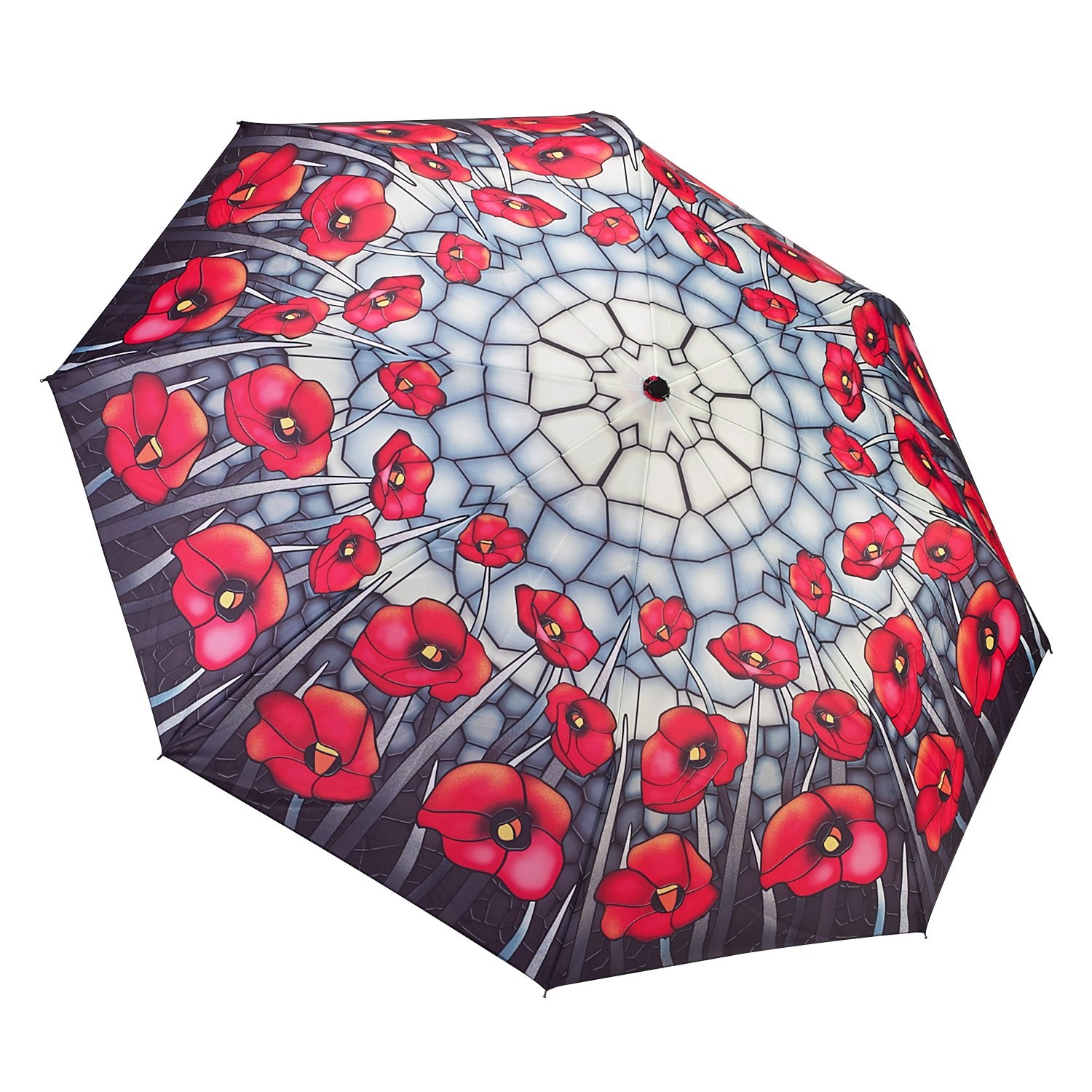 Galleria Stained Glass Poppies Folding Umbrella