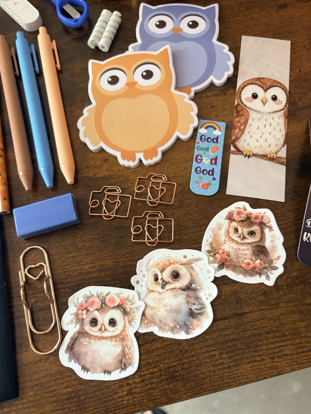 Owl-Themed Accessory Lot Stickers Bookmarks Tote Bag Stationery Bracelet Pouch