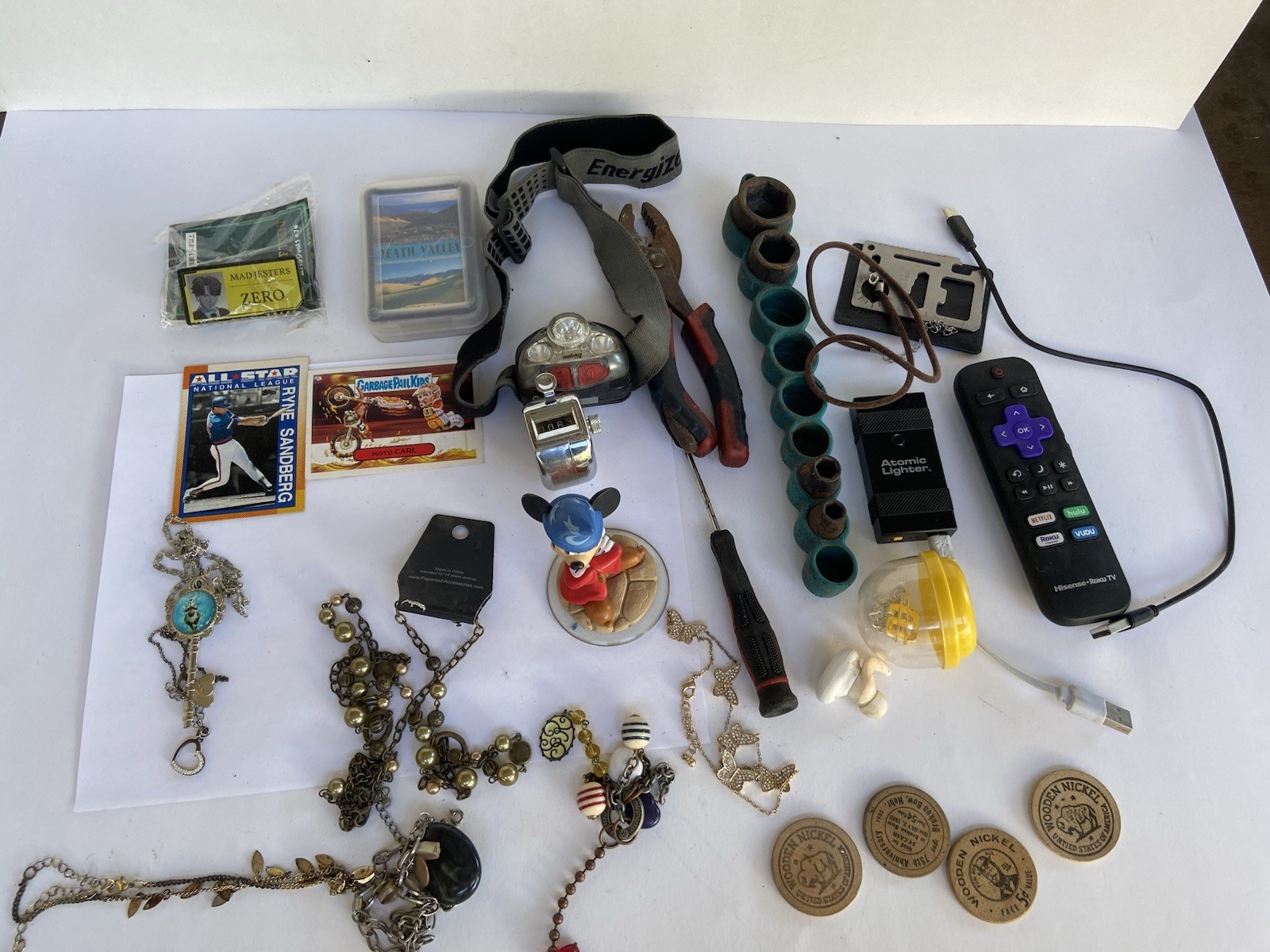 Estate Finds Junk Drawers Lot baseball cards, Tools jewelry, remotes, coins, ect