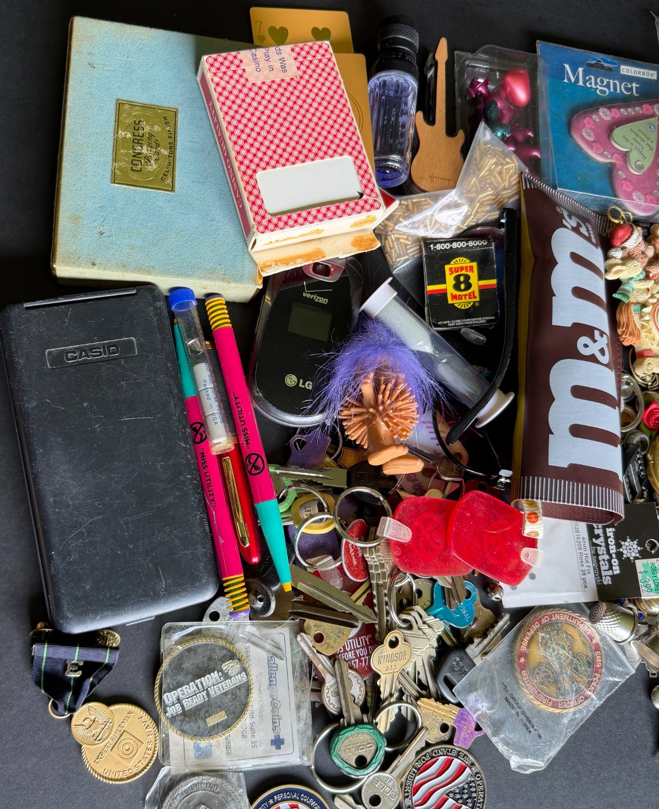 Vintage Junk Drawer Lot Estate Finds Jewelry Keys Buttons Military ect