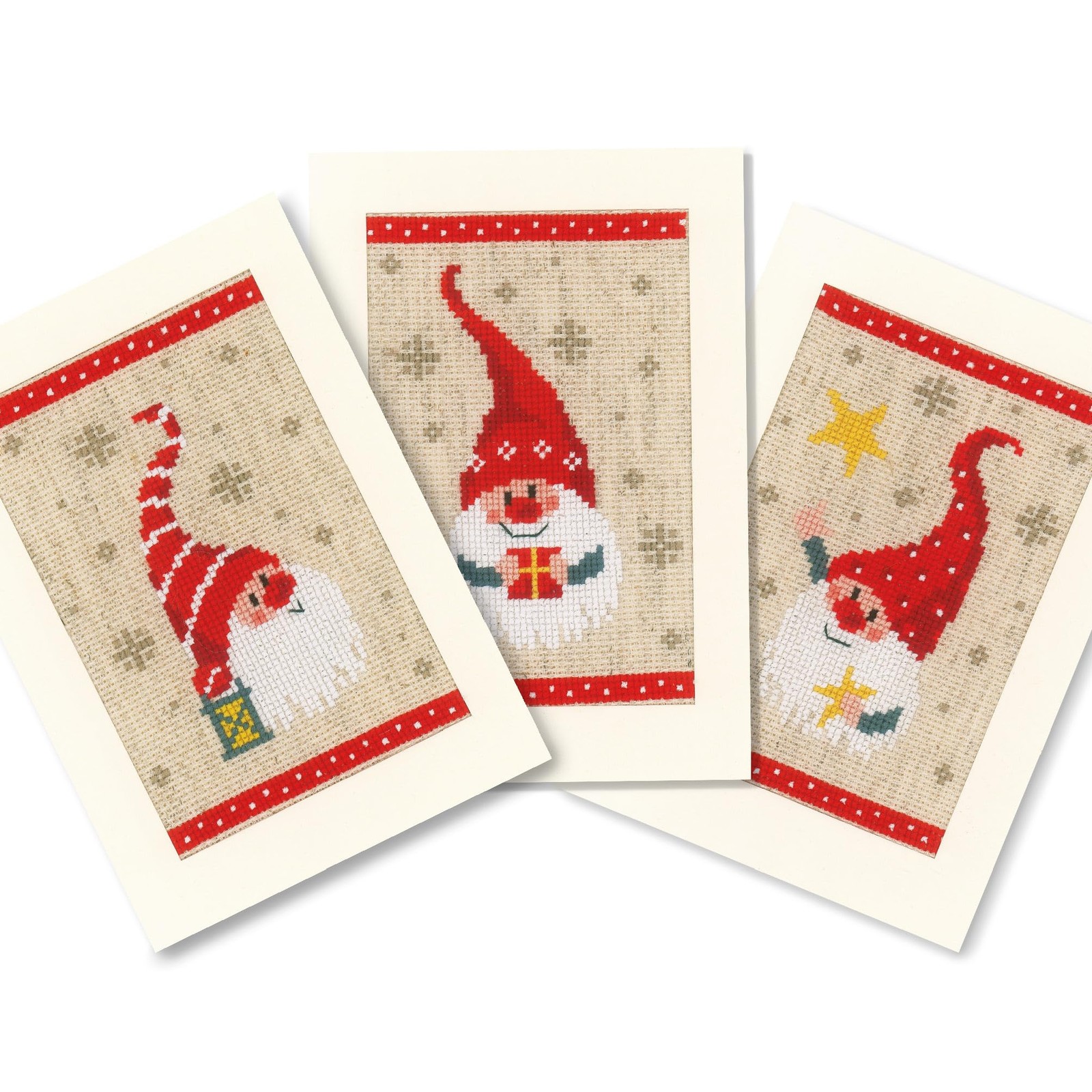 Vervaco Greeting Card kit Christmas Gnomes Set of 3