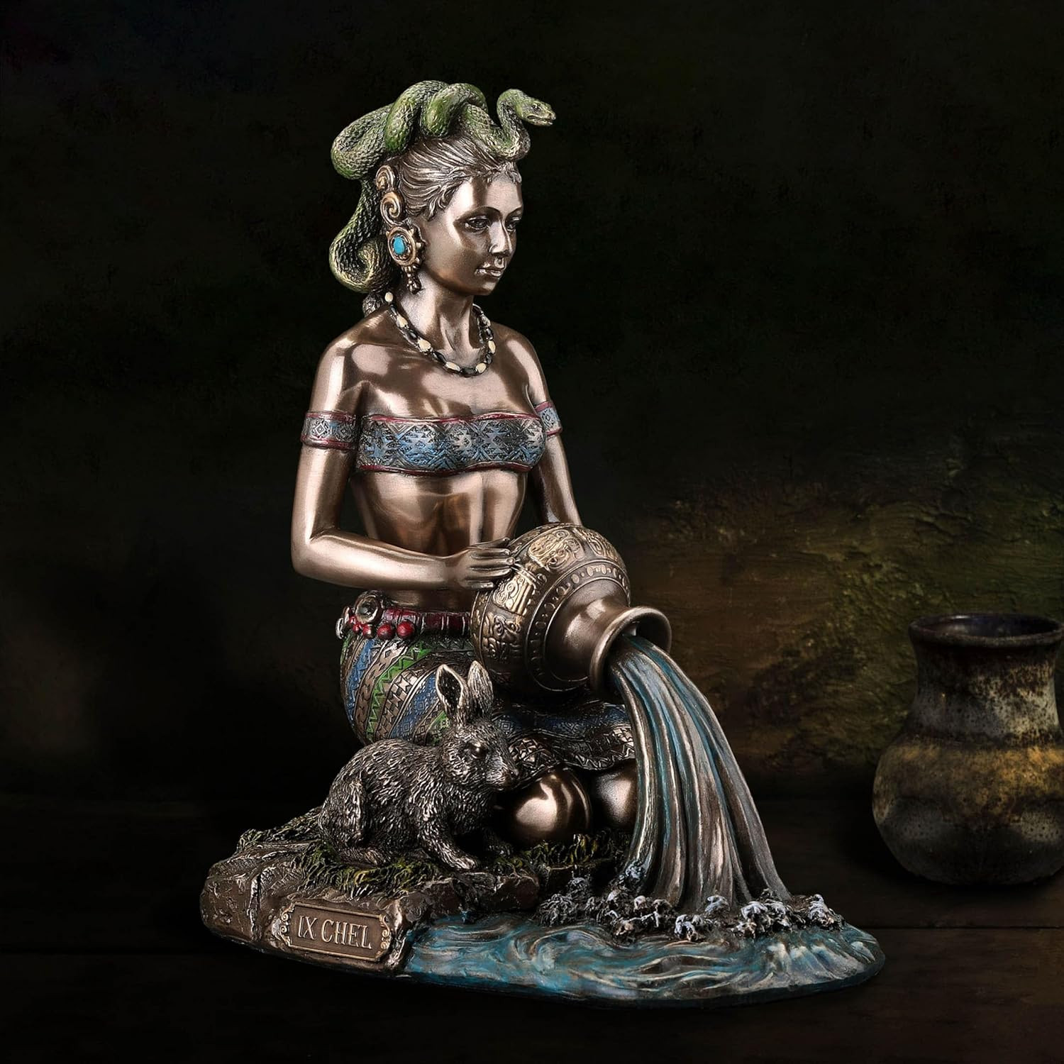 Mayan Jaguar Goddess of Midwifery – 6.25″ Cold Cast Resin Bronze Statue