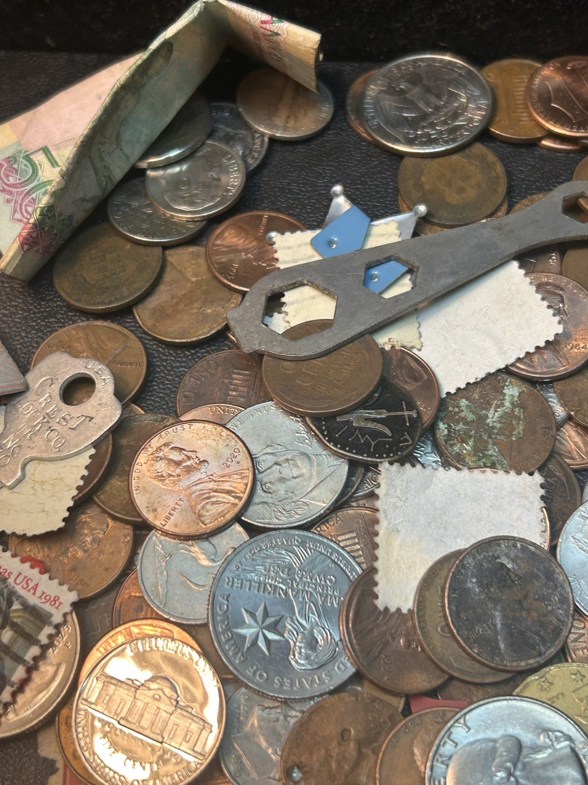 Tin Bank Full Of Coins, Sterling, Stamps, Collectibles Mercury Dimes, Indian 1C