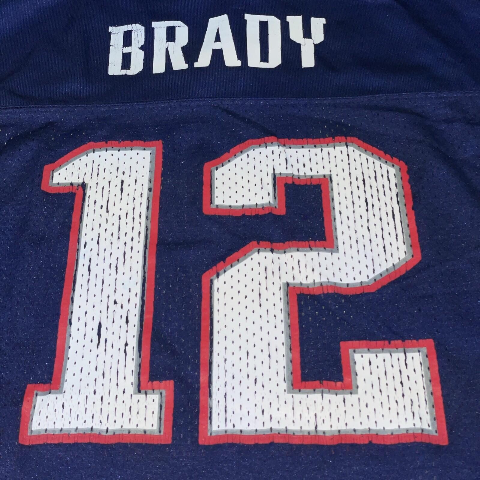 Reebok NFL New England Patriots Jersey Youth XL Blue Tom Brady #12 *FLAW*