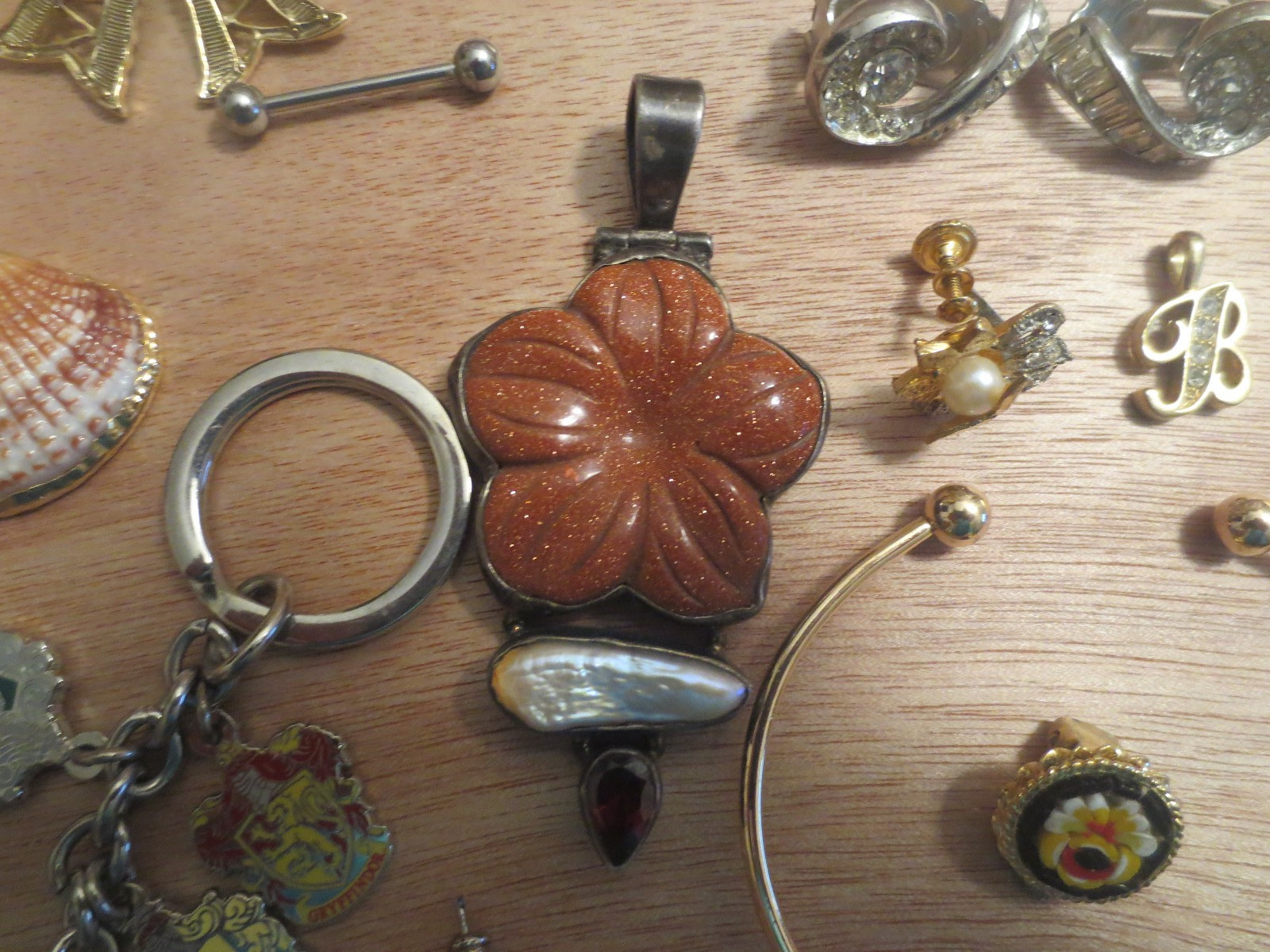 junk drawer lot jewelry lot OLD STERLING rare item old earrings shell bracelet
