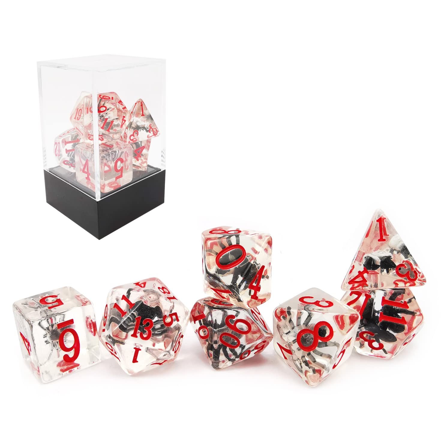 BESCON DICE Novelty Spider Polyhedral Plastic Black Set of 7 Standard Functional