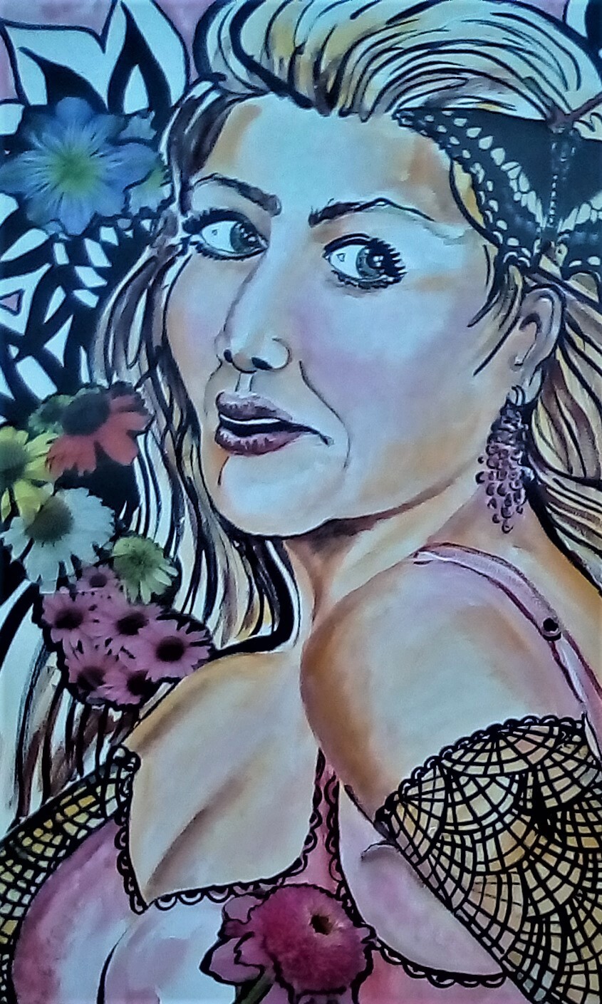 FLEESE ART, BY ALICE DAENA, GRAND HOTEL- MEXICO,- MARKET-LADY IN PINK ,