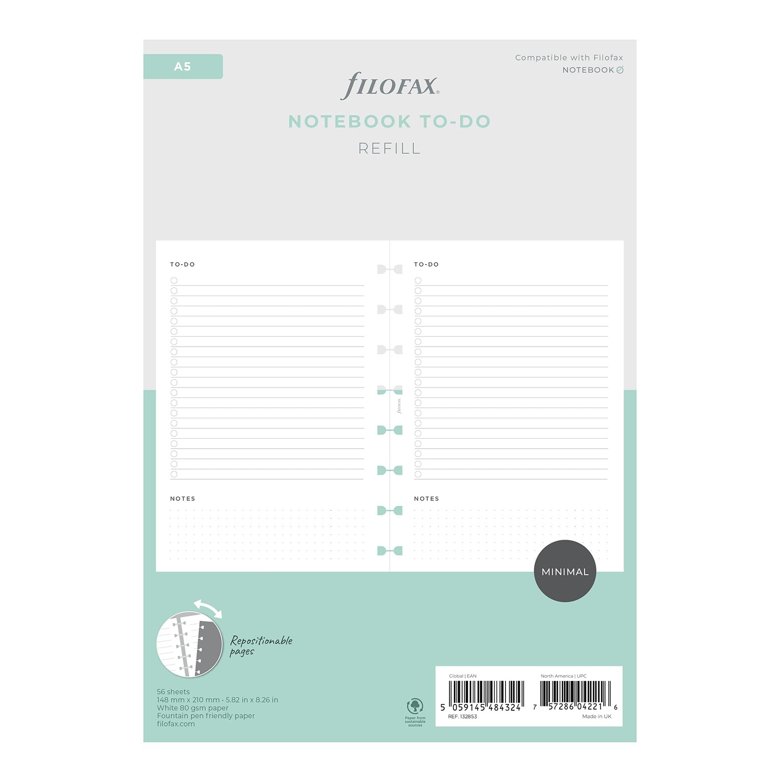 Filofax Lifestyle Refill A5 Notebook Refill White Paper Do 20 Sheets Filofax