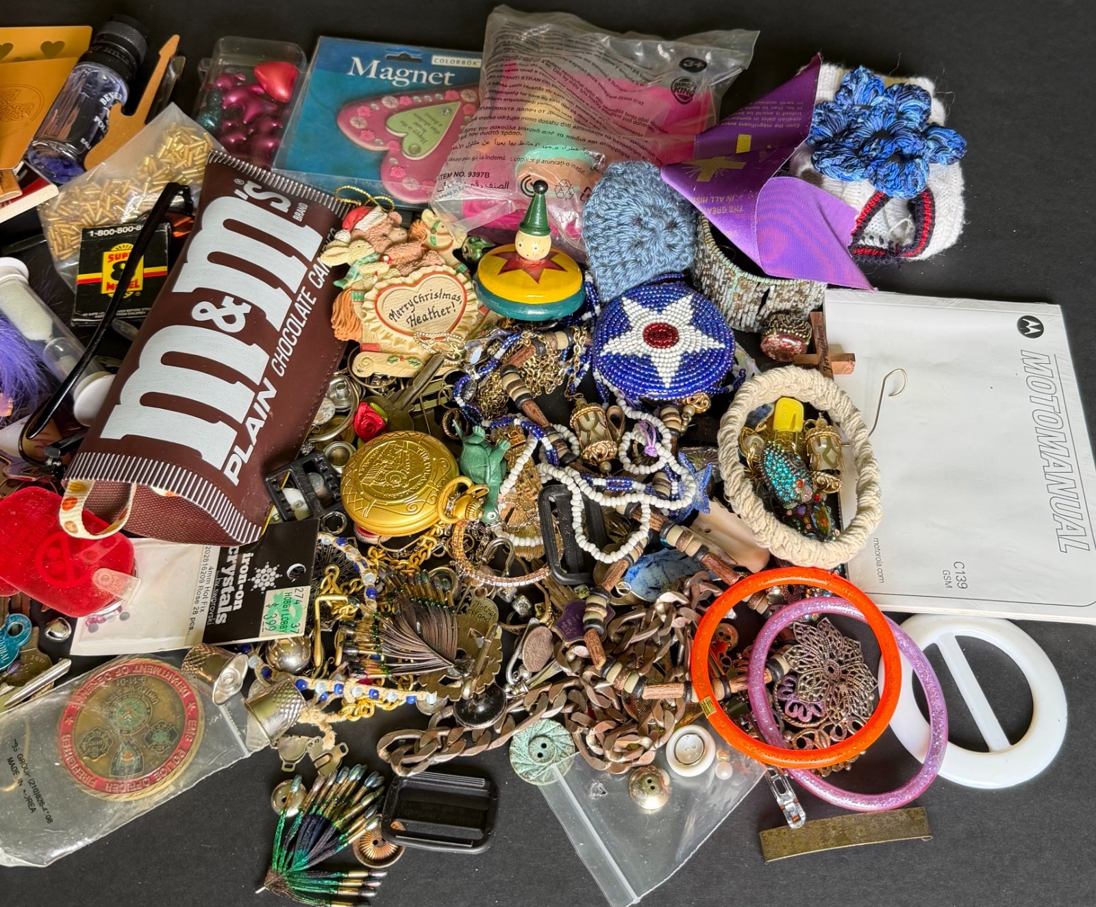 Vintage Junk Drawer Lot Estate Finds Jewelry Keys Buttons Military ect
