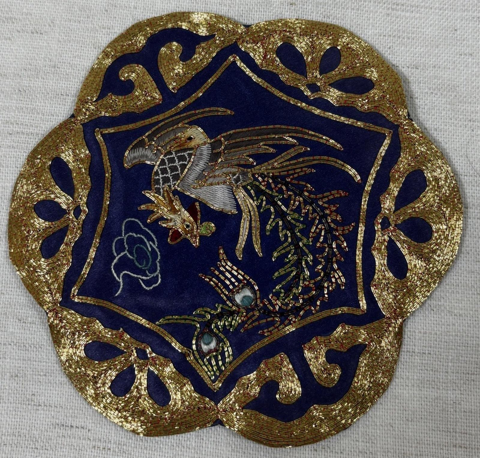 Golden Cloud Hand Embroidered Phoenix Patch Silk Rayon Applique China
