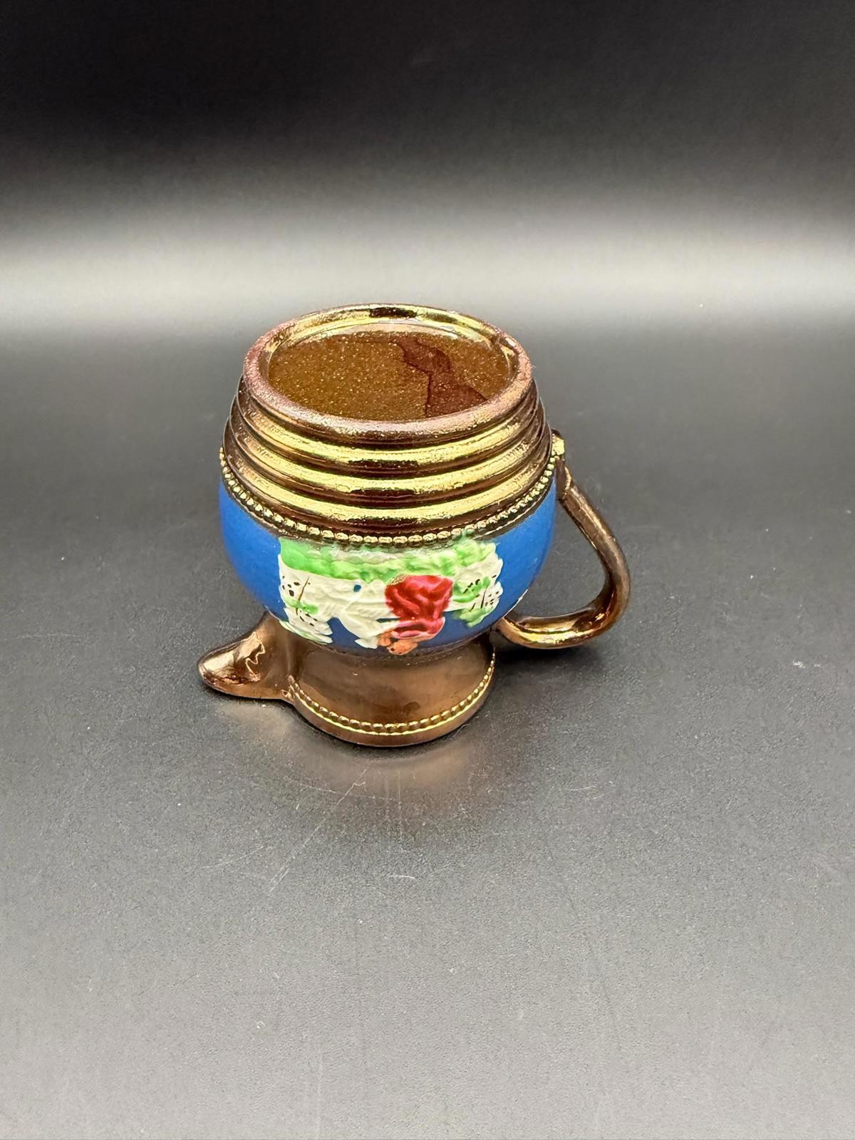 Antique Copper Lustreware Creamer – Girl with White Dog, English Pottery, 4”