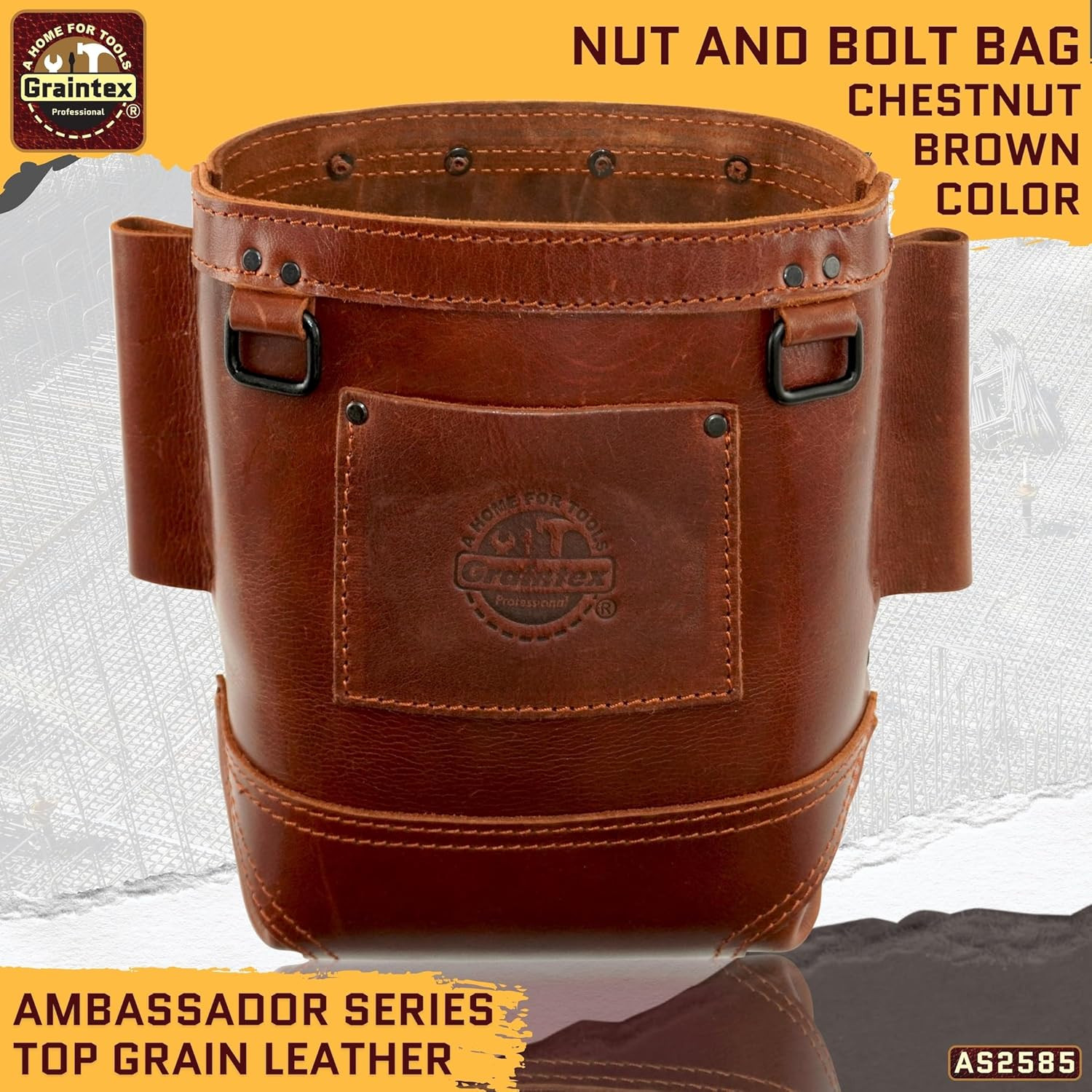 Top Grain Leather Nut & Bolt Tool Bag for Ironworkers – Durable & Versatile