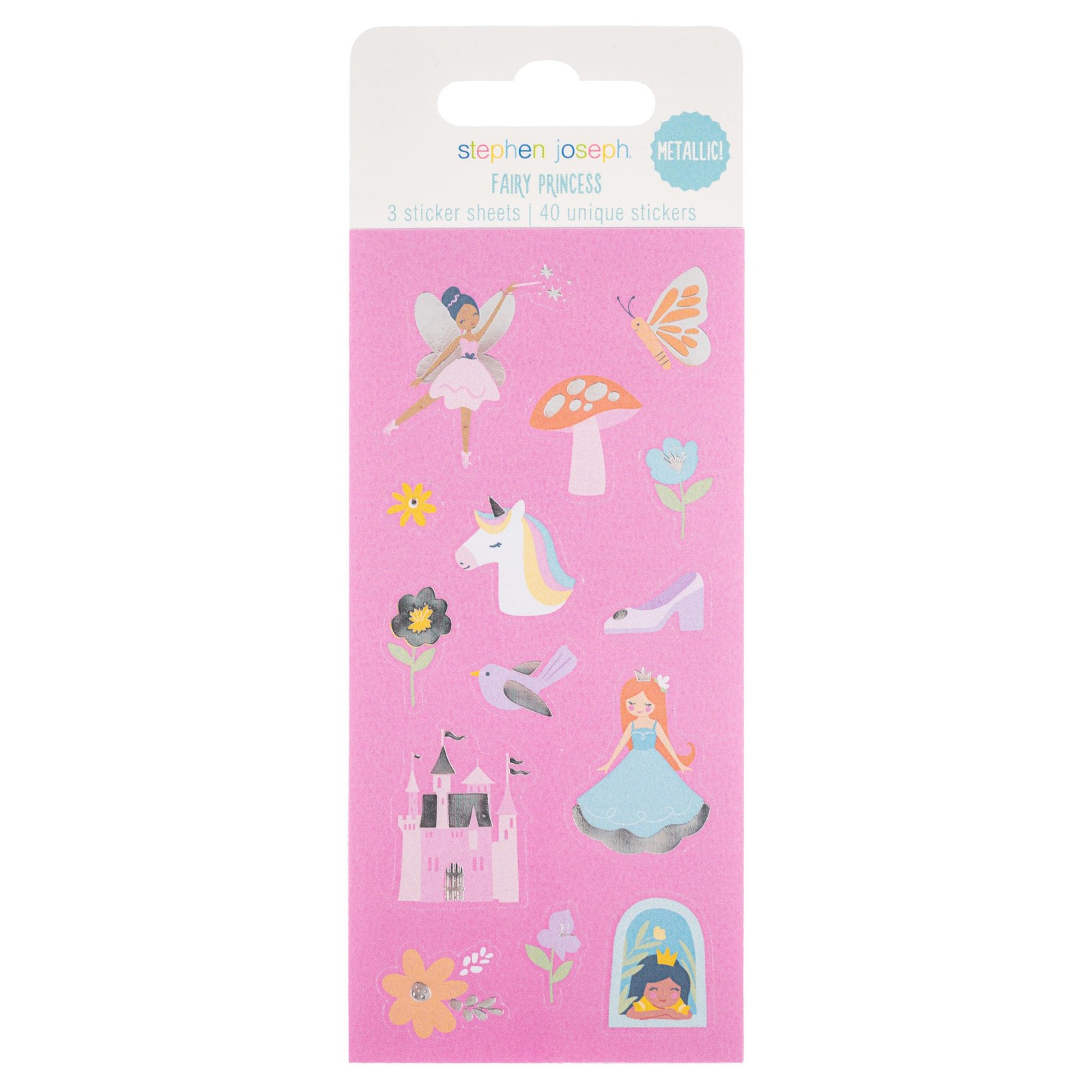 Stephen Joseph Fairy Princess Metallic Sticker Pads for Kids, 40 Count
