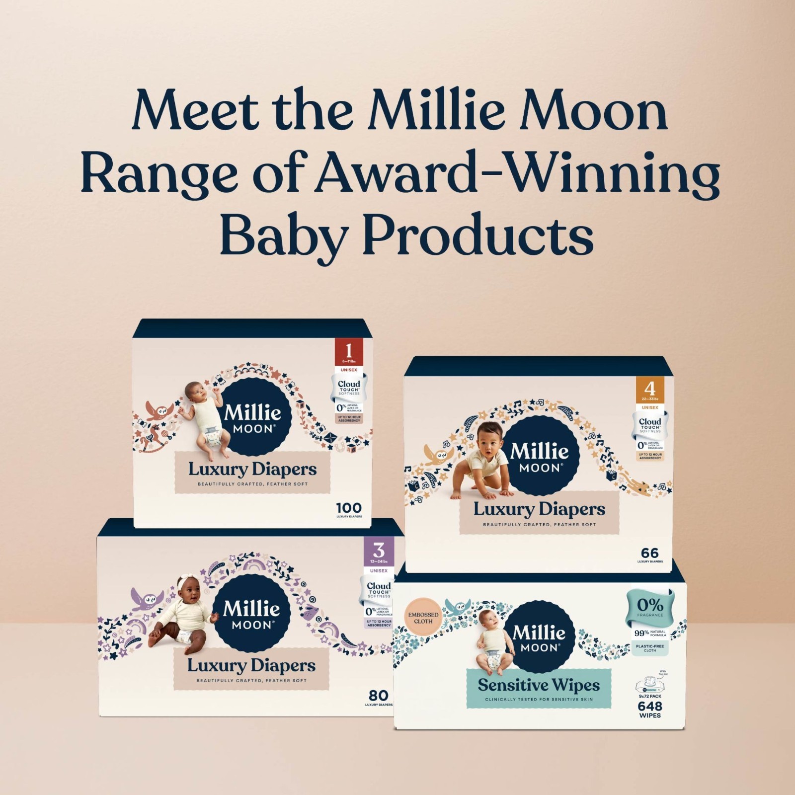 Millie Moon Premium Baby Diapers Size 3, 160 Count Free Shipping