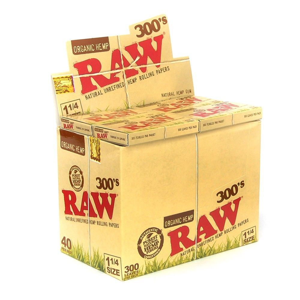 RAW Organic 300s 1 1/4 Rolling Papers 5 PACKS – Natural Unrefined 300 1.25
