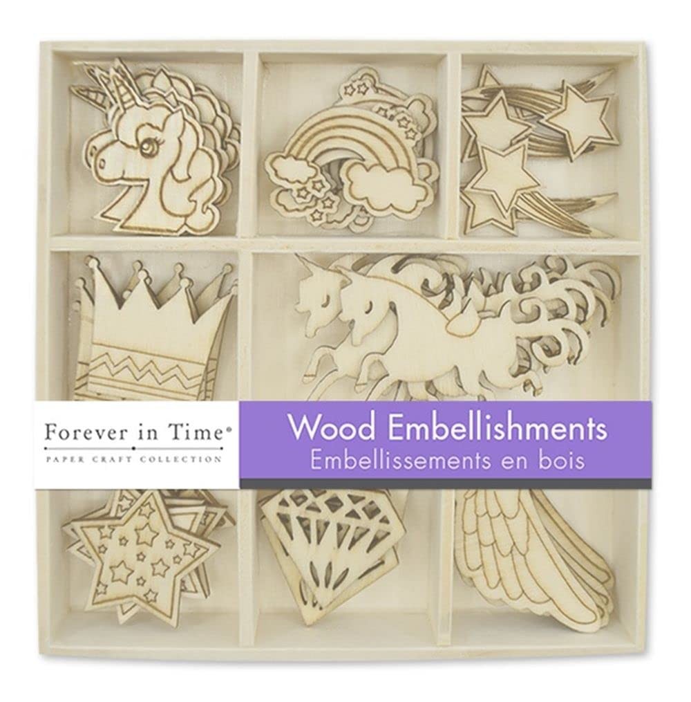 Mini Laser Cut Wood Unicorn Shapes, 45 Pieces, 1″ Craft Set
