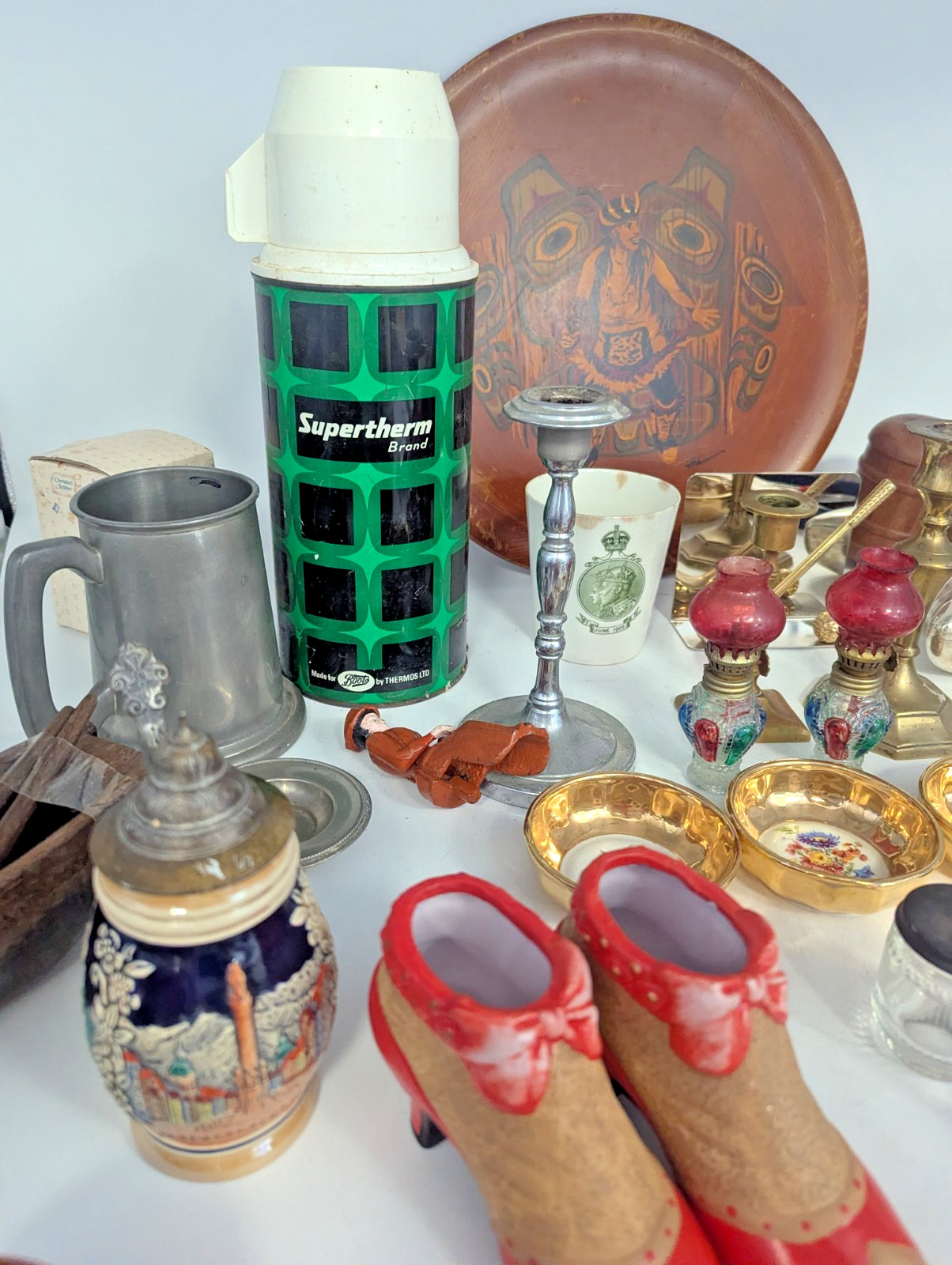 Vintage Curios Job Lot Silver Plate Brass Boots Flask Tableware Bundle H5 Y501