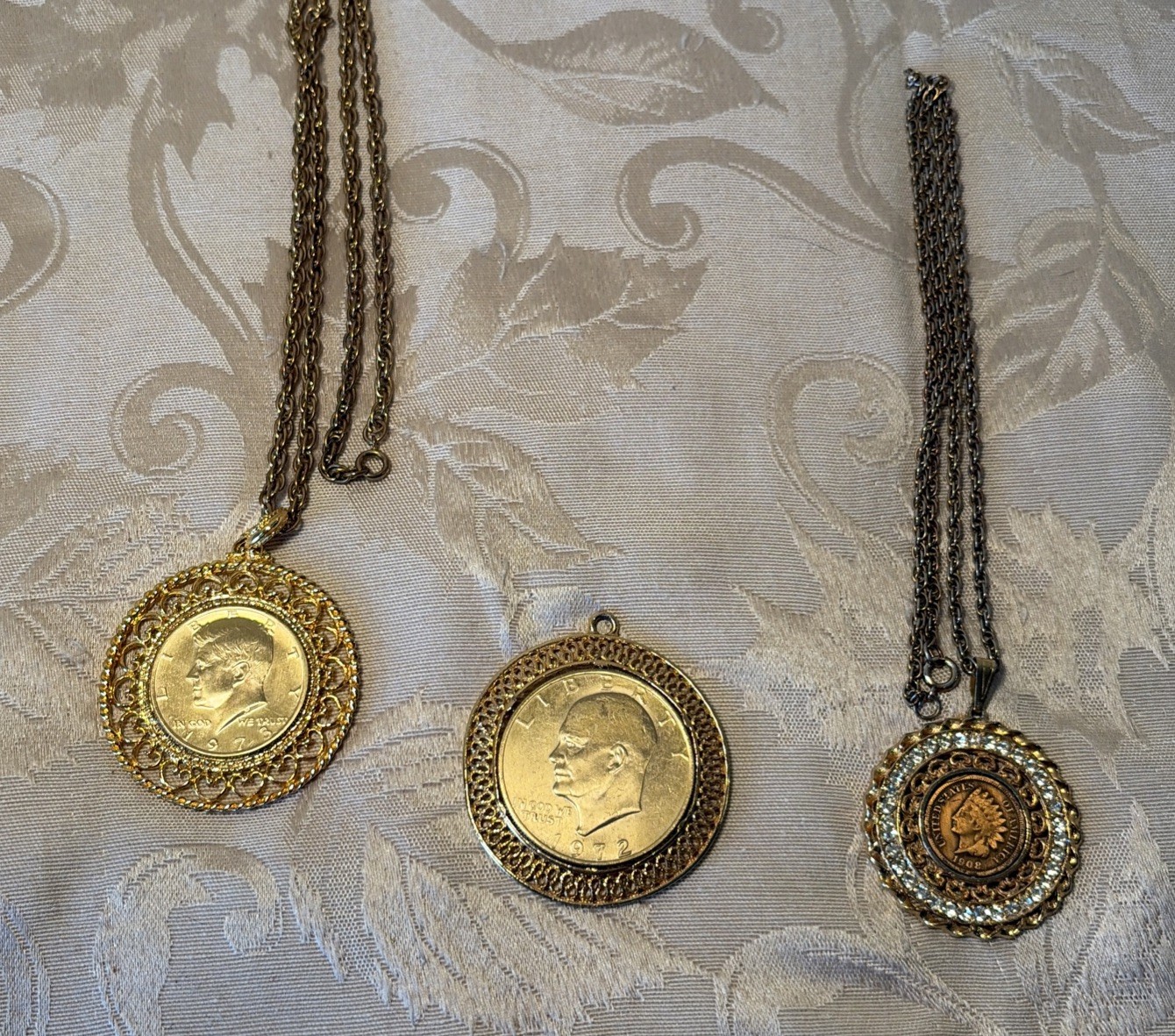 Vintage Coin Necklace Lot Men’s Jewelry Kennedy, Eisenhower Indian Head Coins 3