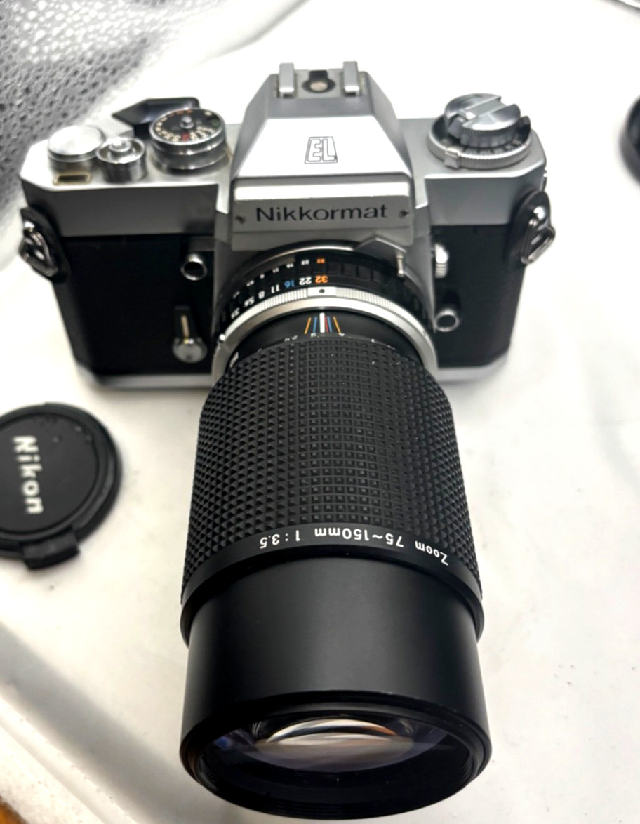 Rare MINT NIKON Nikkormat EL 35mm SLR w/ NAI follower + 75-150mm f3.5