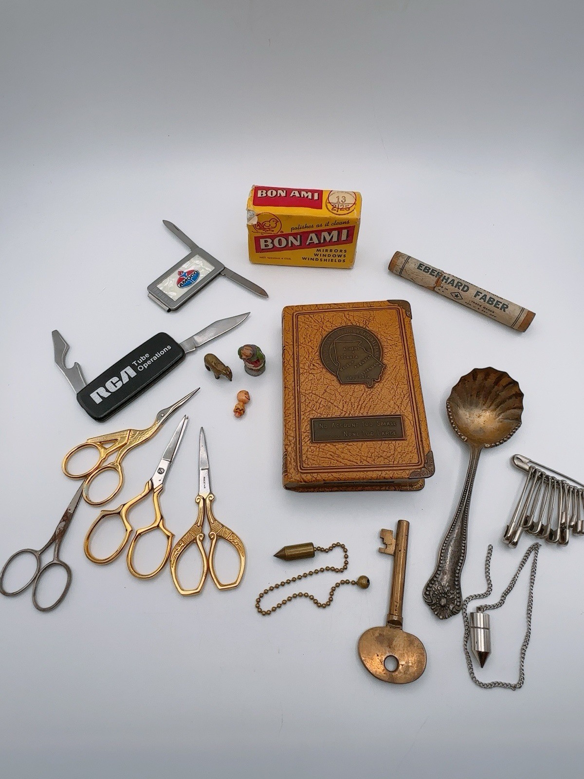 Collectible Lot Scissors Bank Brass Key Pocket Knife Miniatures Silver Spoon