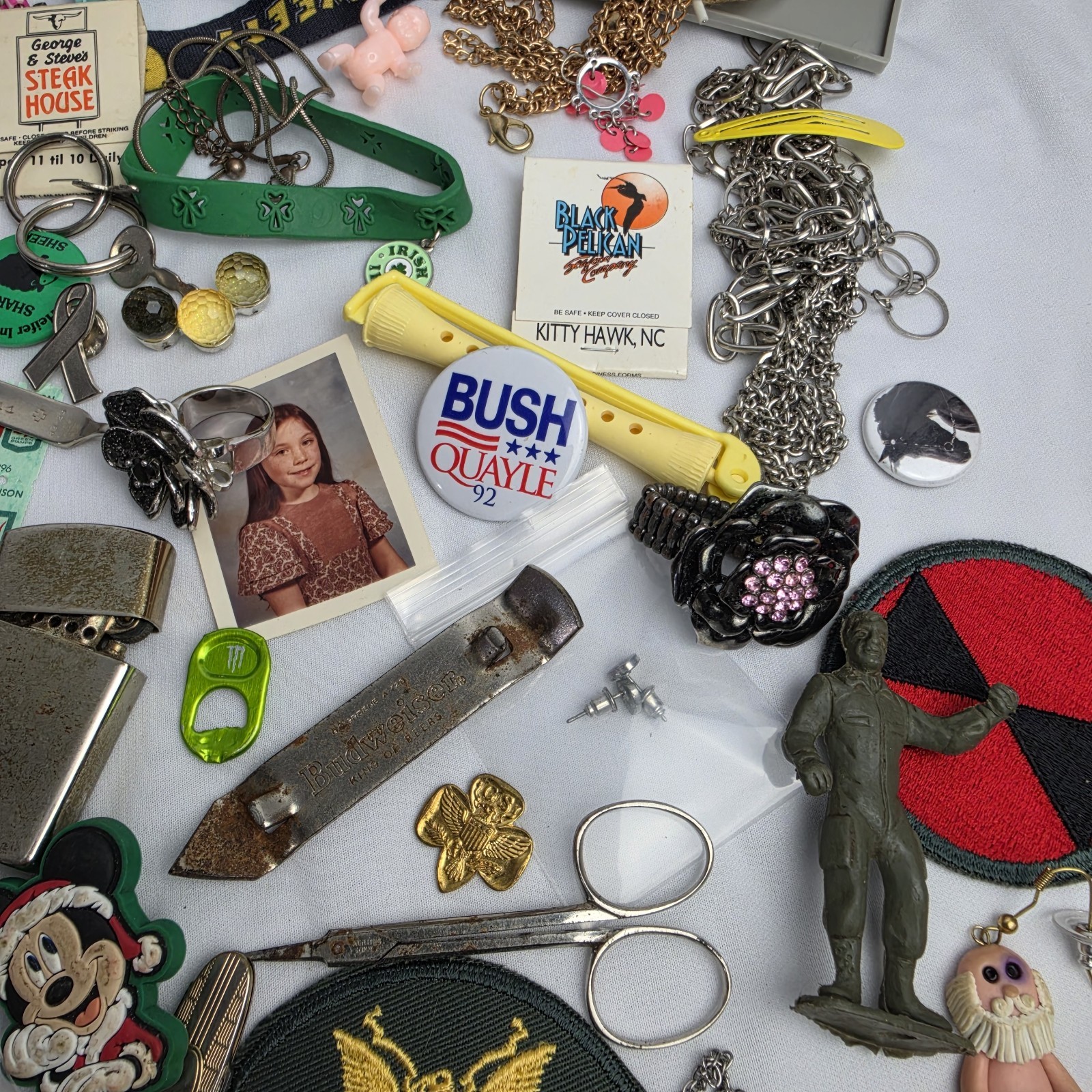 Junk Drawer Lot Toys Pins Stamps Military Coin Trinket Jewelry Patches Vintage