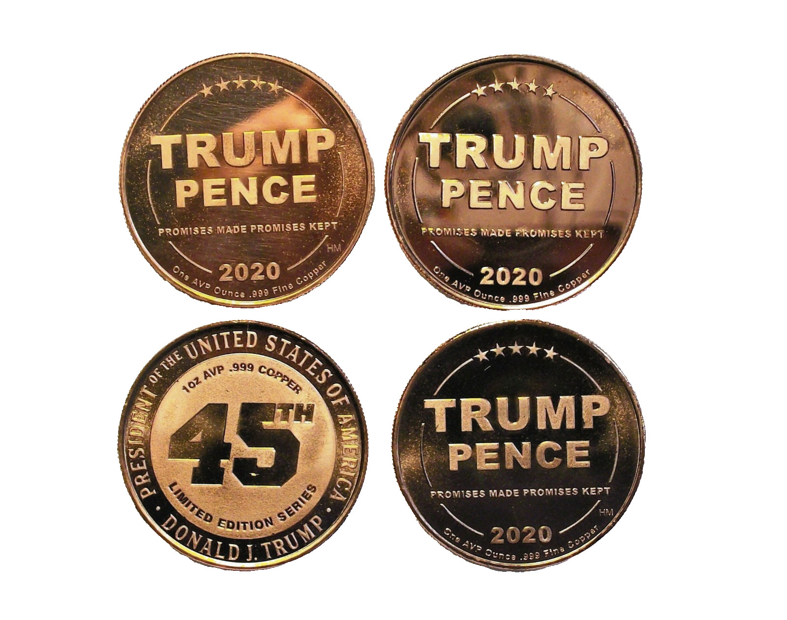 Lot of Four – 2020 Donald J. Trump & Pence Copper Rounds