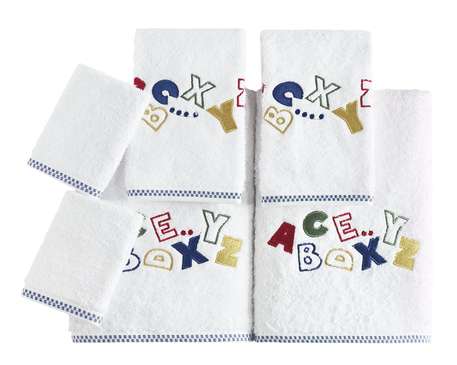 SALBAKOS Kids Towel Set, 6-Piece, 100% Turkish Cotton, Alphabet Theme