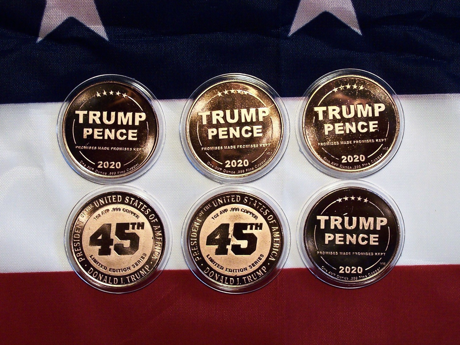 Set of Six – 2020 Donald J. Trump 45th President of the USA – Copper Rounds