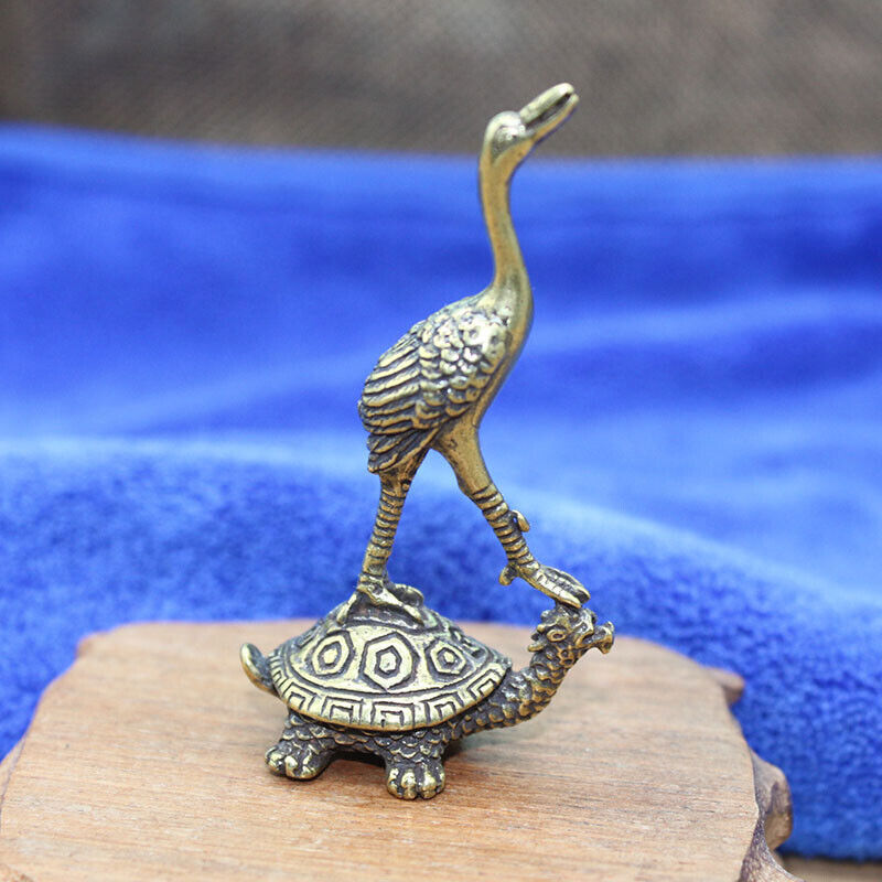 1x Brass Turtle Crane Crane Ornament Longevity Statue Decoration Animal Statue~