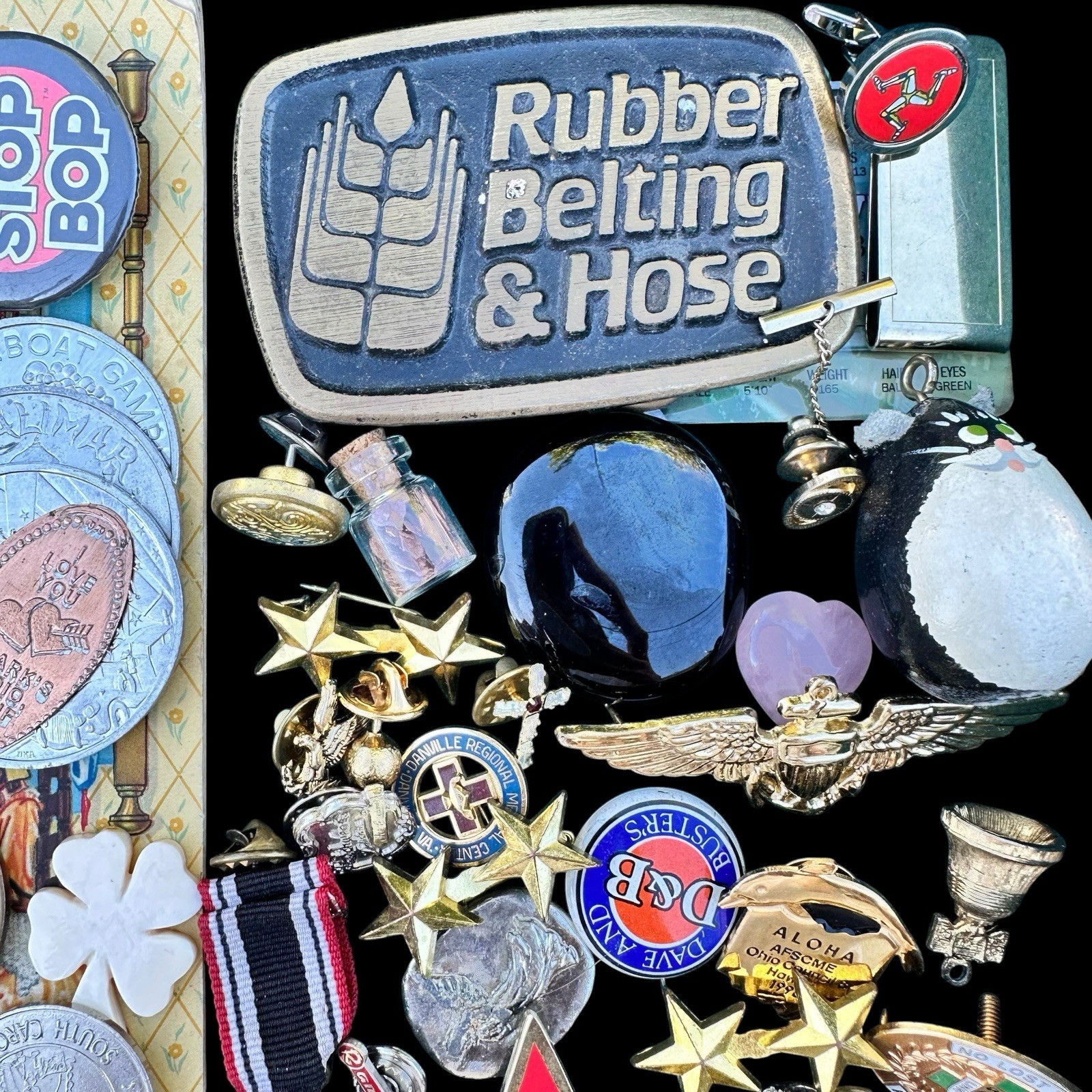 Vintage Junk Drawer Lot Lapel Pins Money Clip Keychain Trinkets Collectible 2 Lb