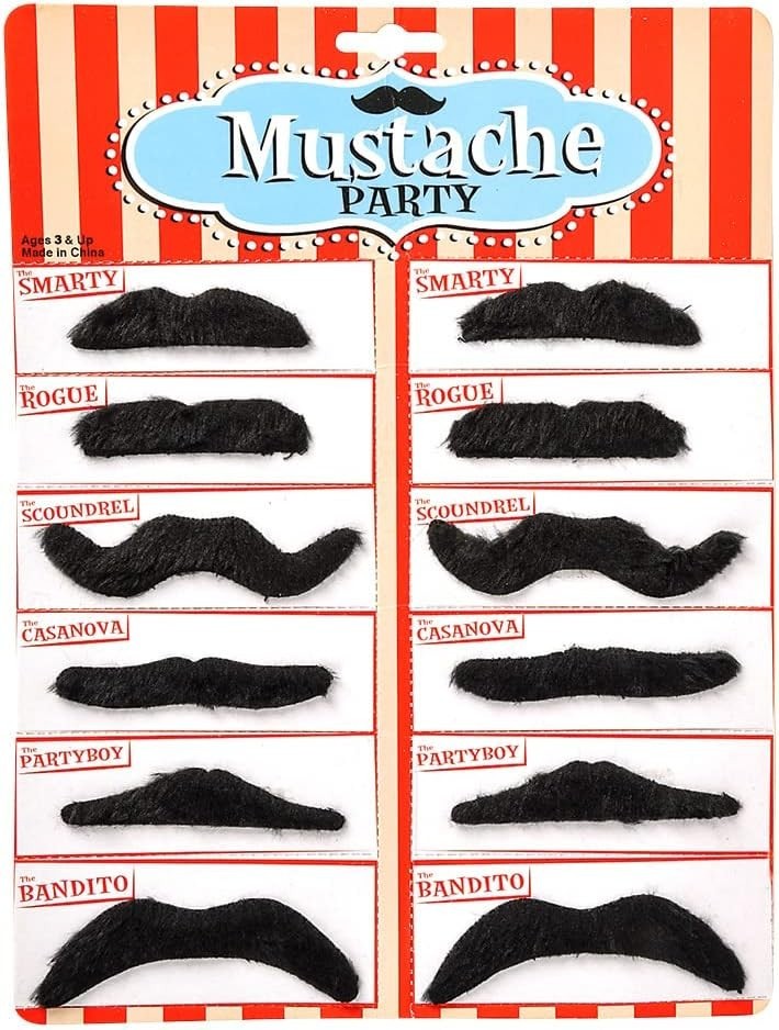 3.5″ Peel-and-Stick Fake Mustaches – 12 Fun Styles for Every Occasion
